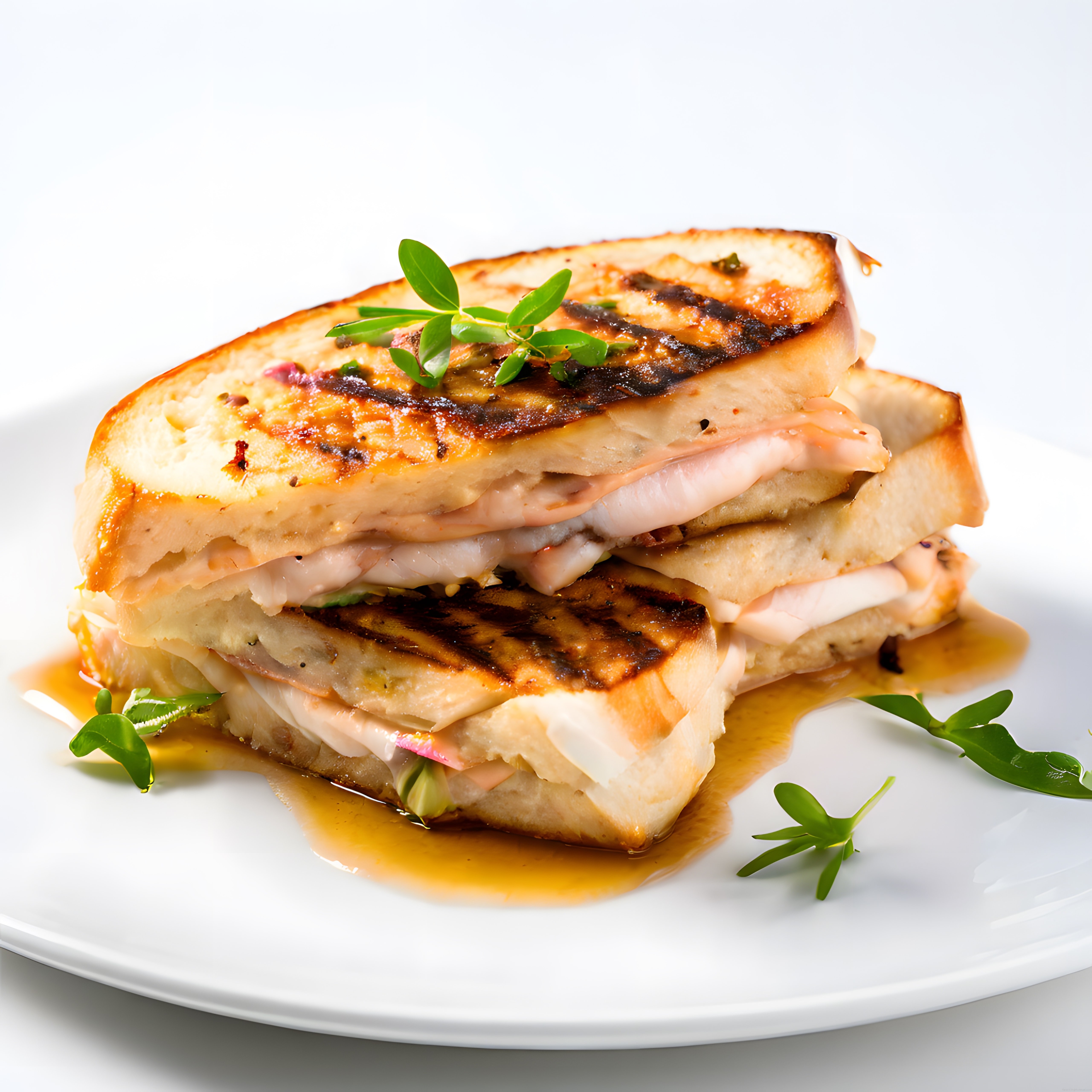 Peynirli ve Hindi Etli Izgara Tost Sandviç Görseli ile Taze Otlar