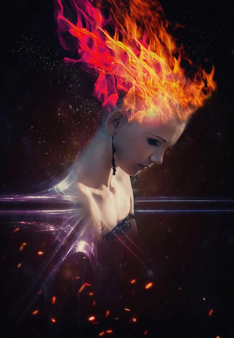 Phoenix kanatlı genç kadın portresi - fantastik