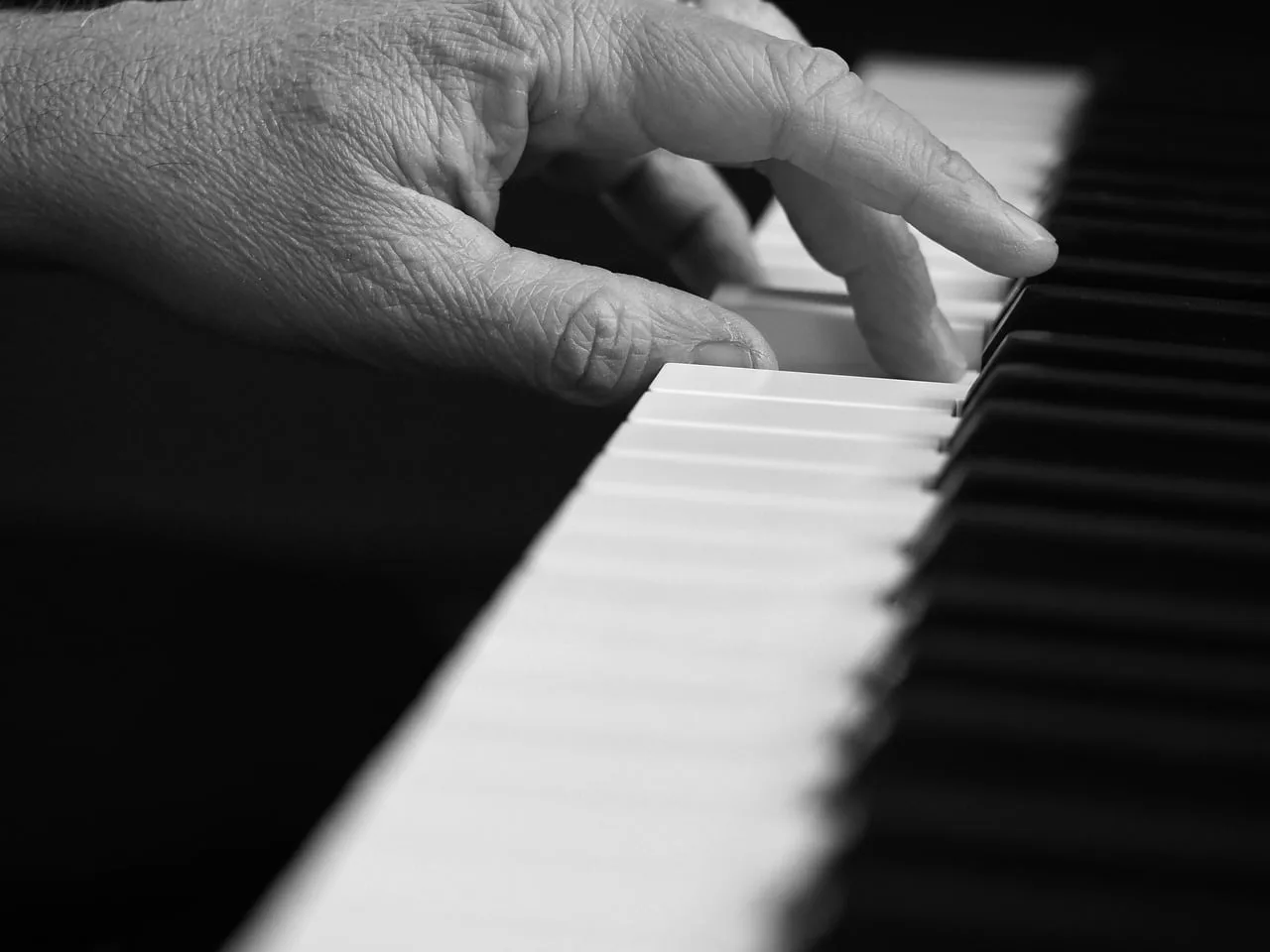 Piyano tuşları yakın plan - monokrom müzik fotoğrafı