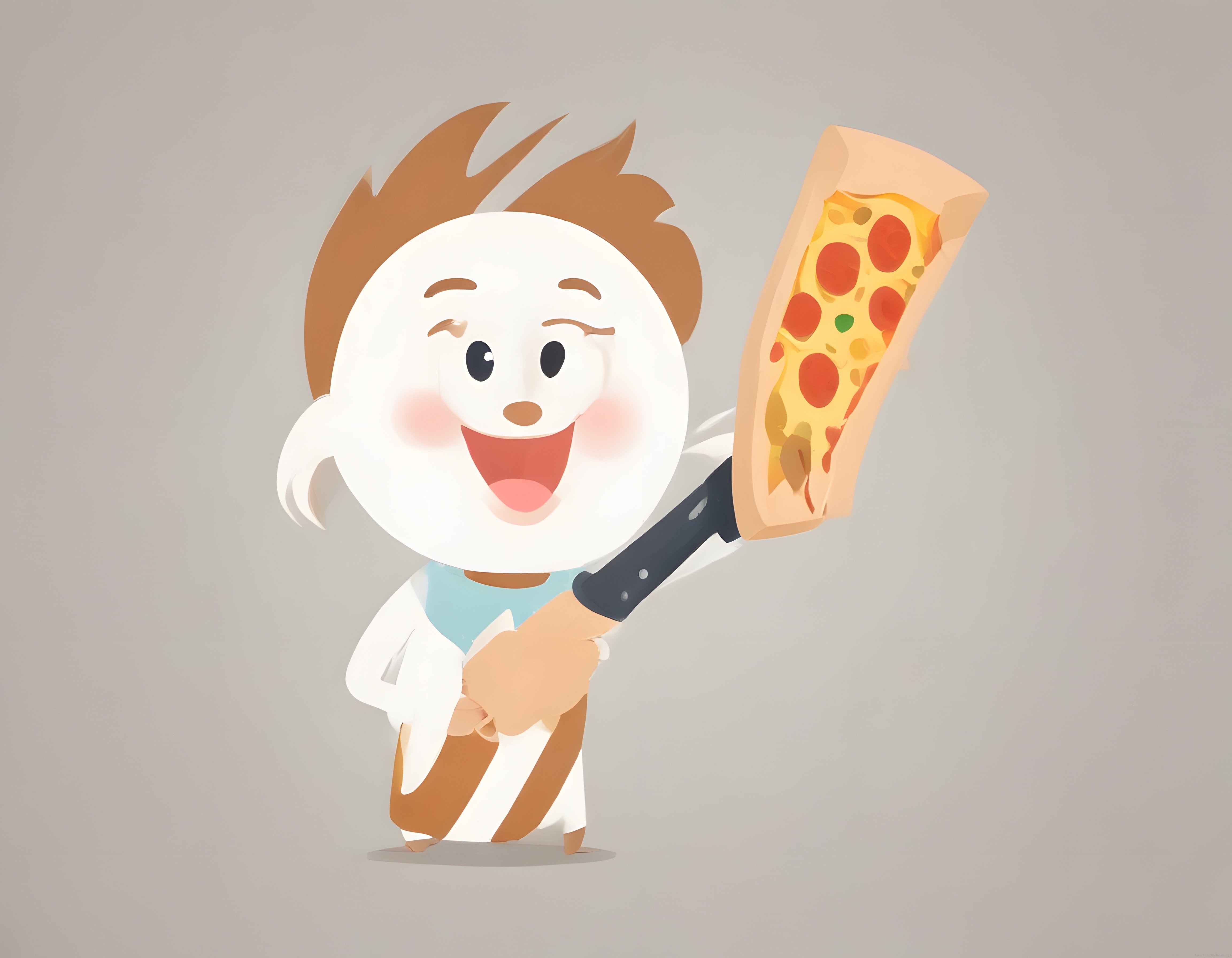Pizzacı Şapkalı Sevimli Karakter Dev Pepperoni Pizza Dilimi Tutuyor