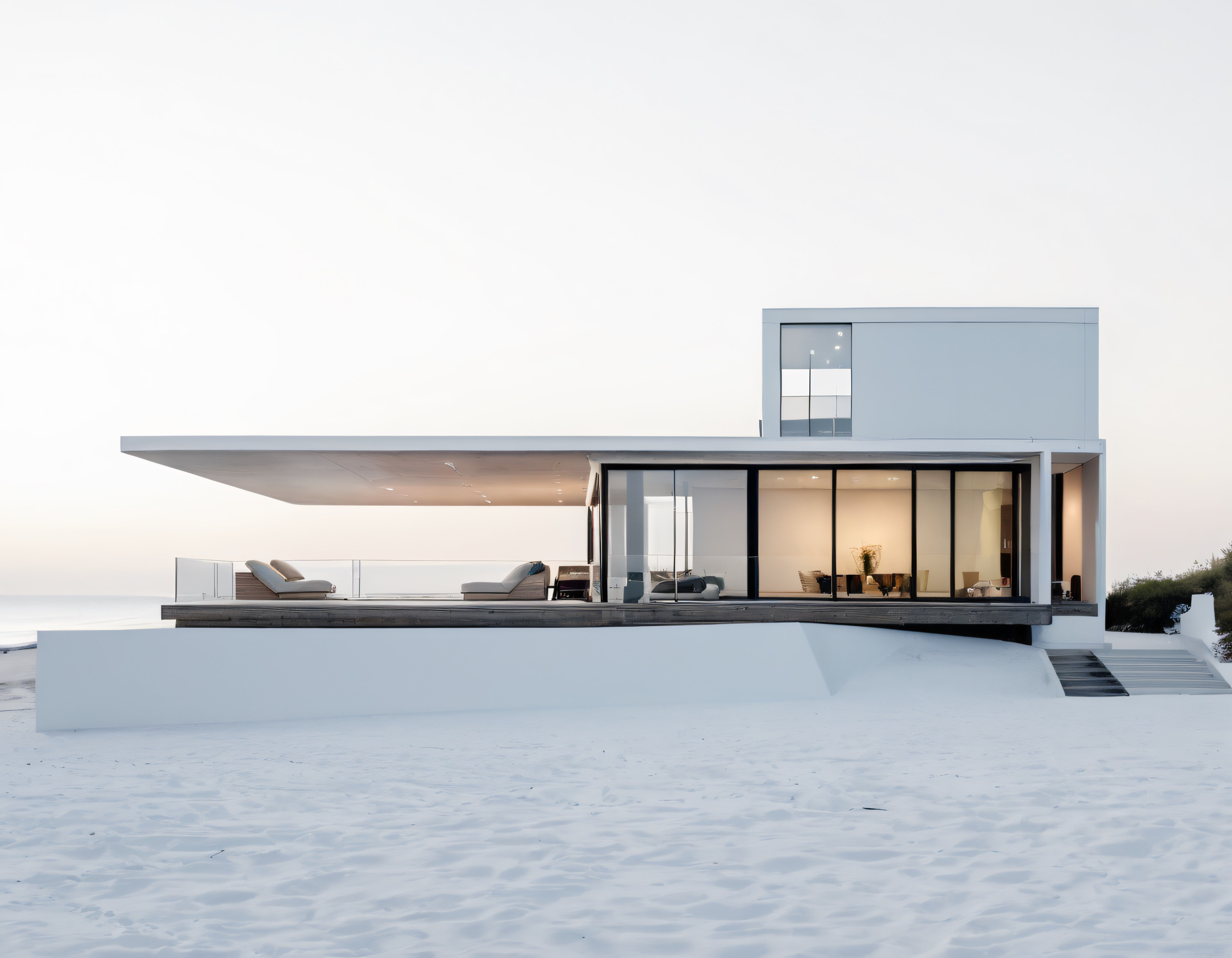 Plajın Üzerinde Modern Beyaz Villa: Minimalist Mimari ve Sonsuz Deniz Manzarası