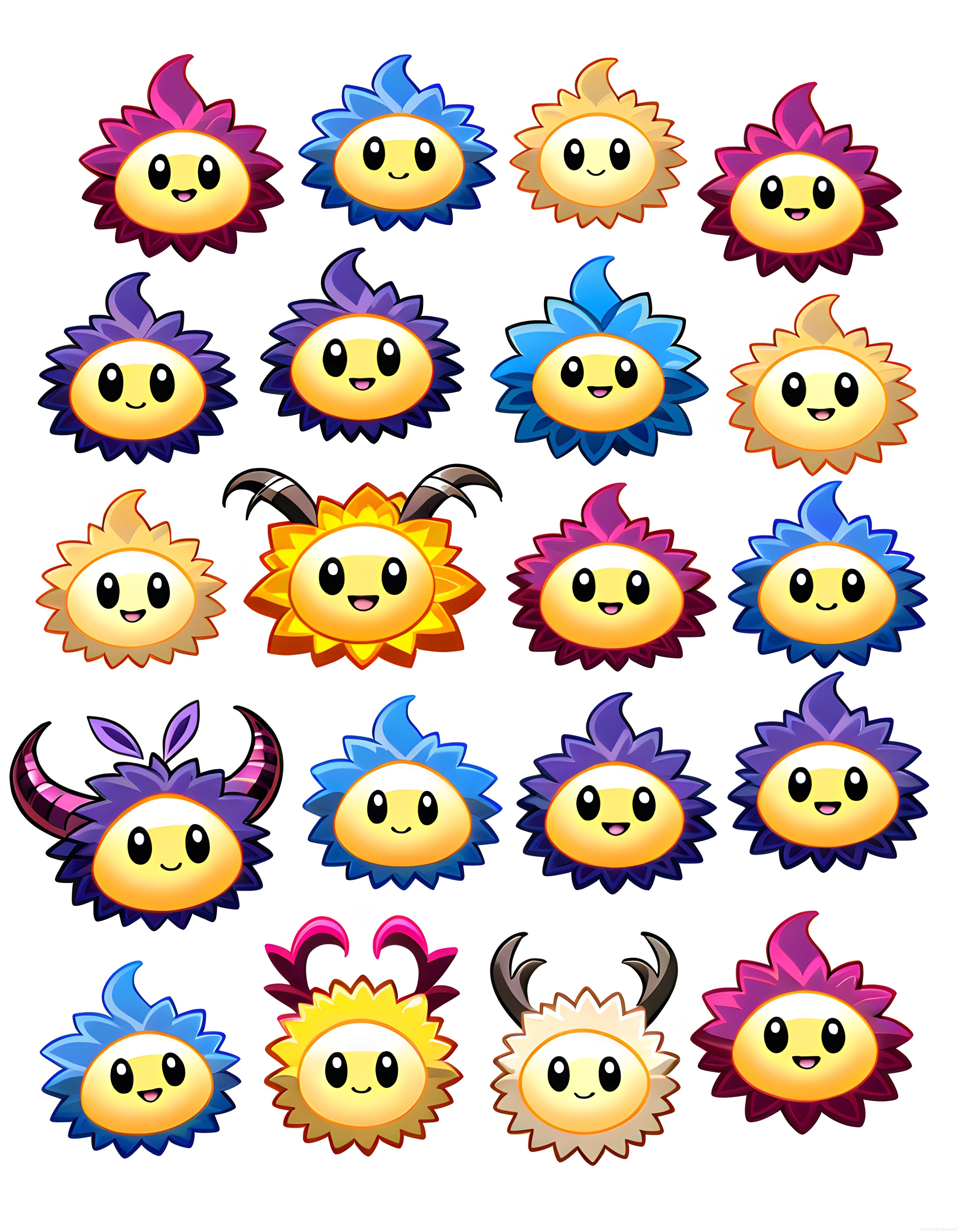 plants vs zombies renkli ayçiçeği karakter varyasyonları oyun grafikleri
