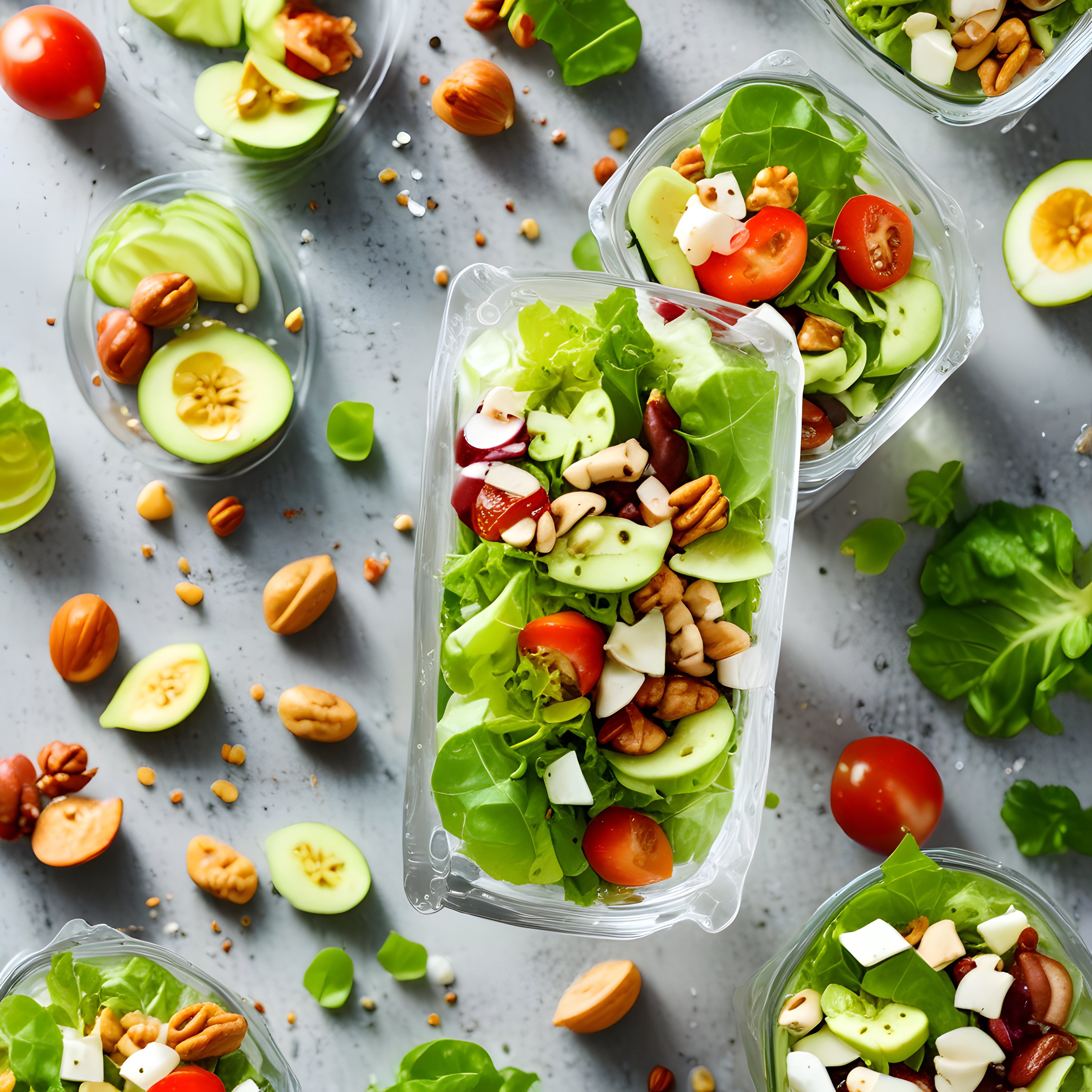 Plastik Kaplarda Taze Yeşillikli Kuruyemişli Hazır Salata ve Pratik Öğün Sunumu