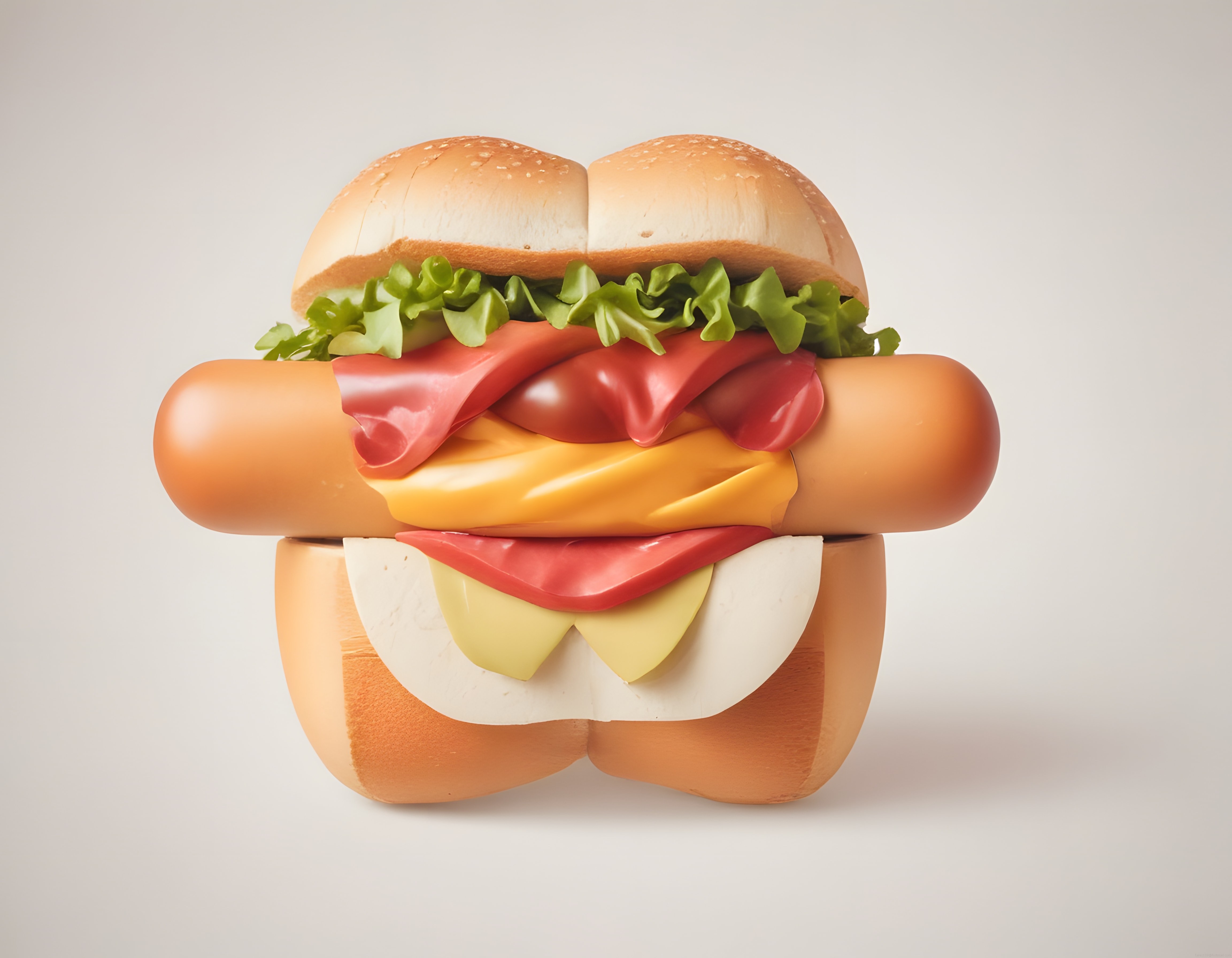 Plastik Oyuncak Görünümlü Dev Hamburger ve Sandviç Dijital Sanatı