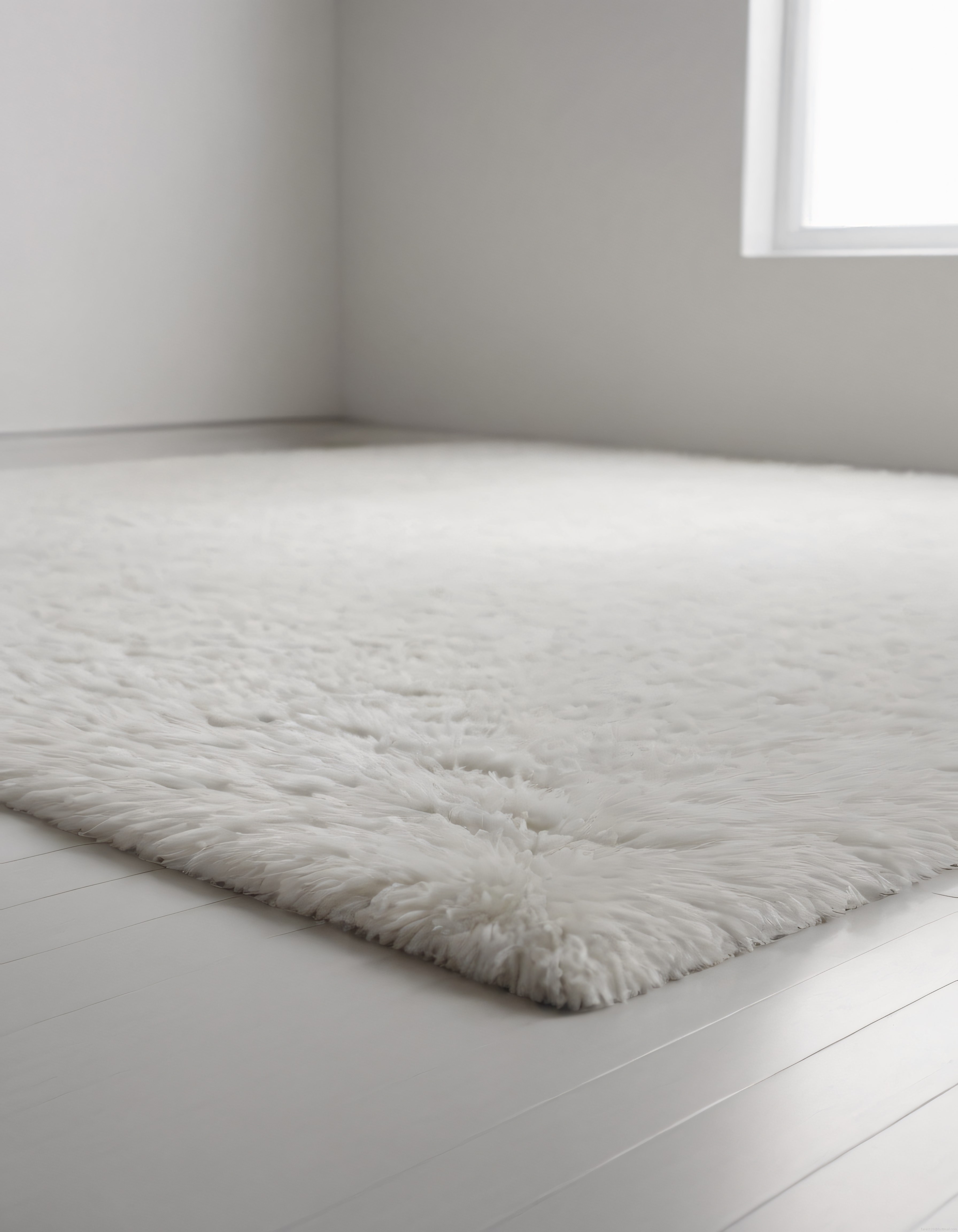 Pofuduk Beyaz Halı ve Aydınlık Boş Oda ile Modern Minimalist Dekorasyon