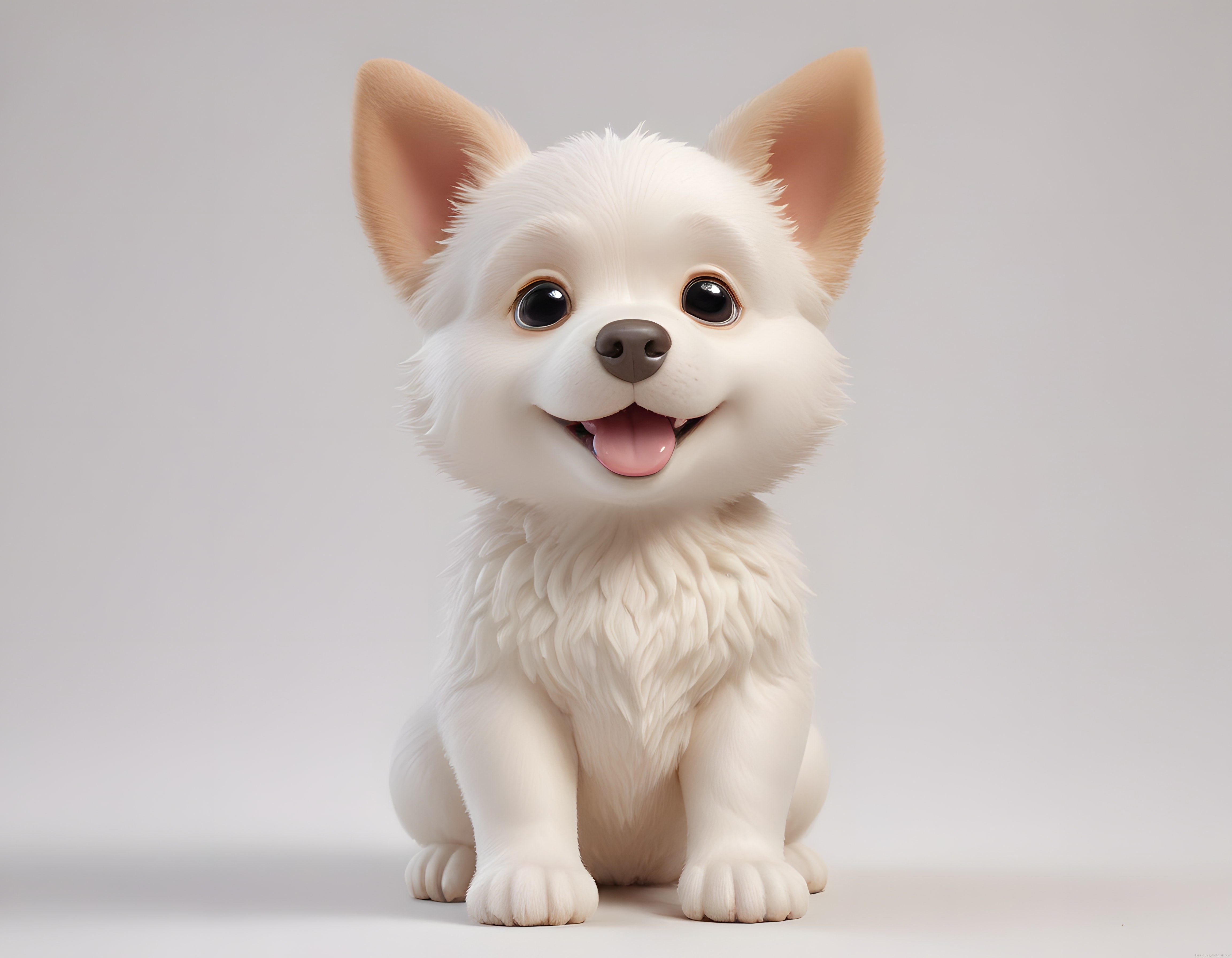 Pofuduk Beyaz Tüylü Sevimli 3D Animasyon Köpek Yavrusu Karakter Çizimi