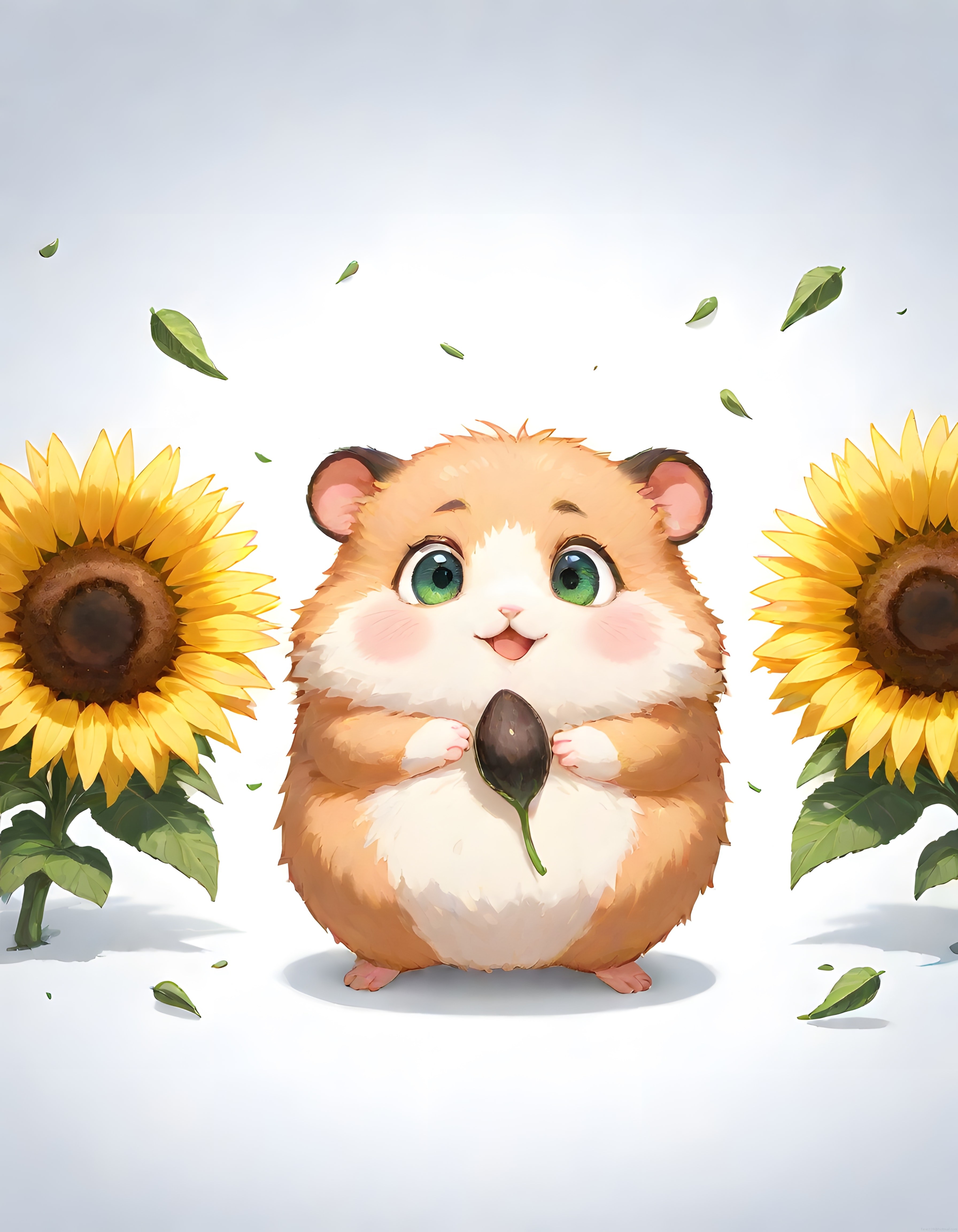 Pofuduk Hamster ve Ayçiçekleri: Sıcacık Dijital İllüstrasyon Çalışması Pofuduk Hamster ve Ayçiçekleri: Sıcacık Dijital İllüstrasyon Çalışması