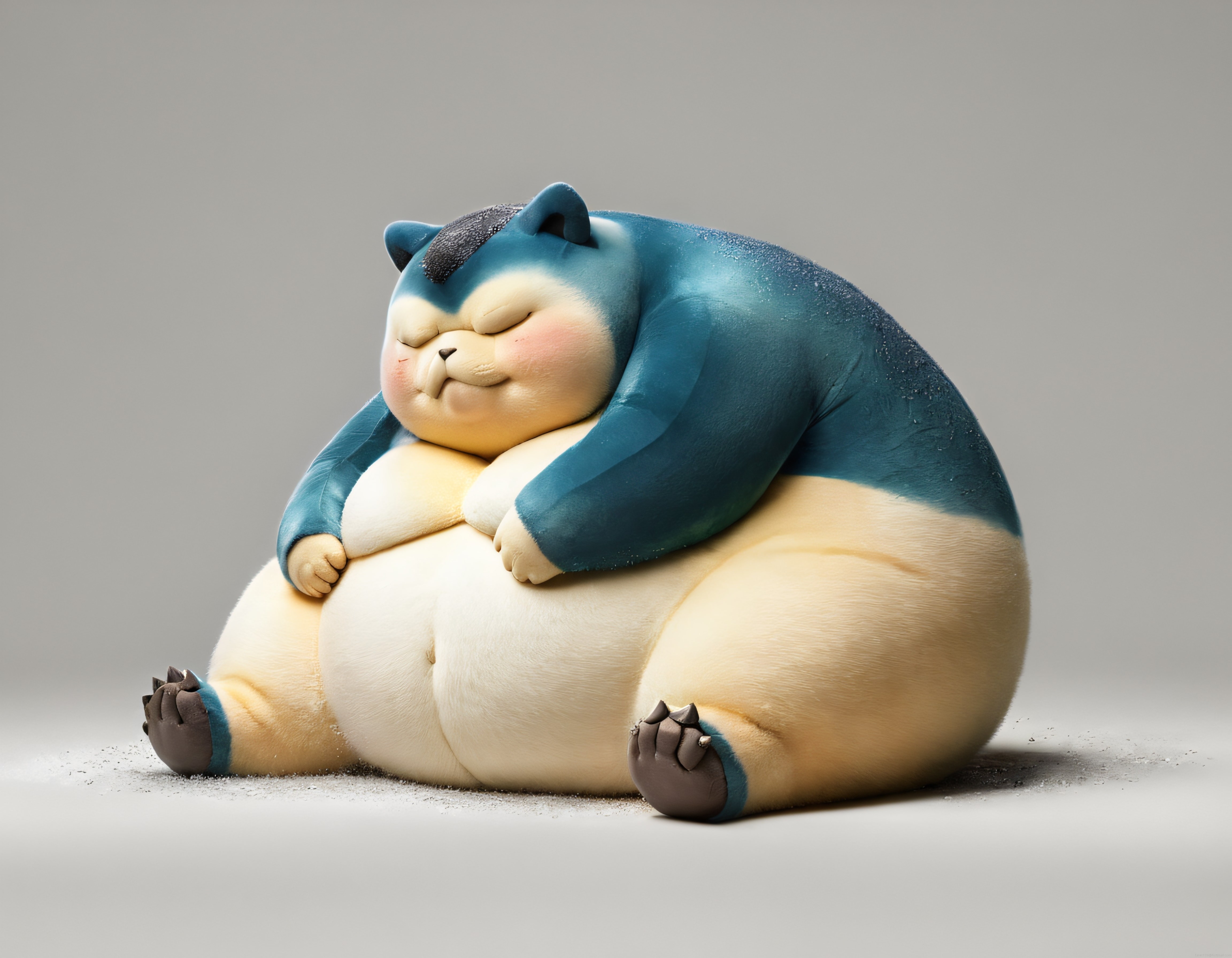 Pokemon evreninin sevimli devi Snorlax'in pelüş dokulu gerçekçi 3D modeli