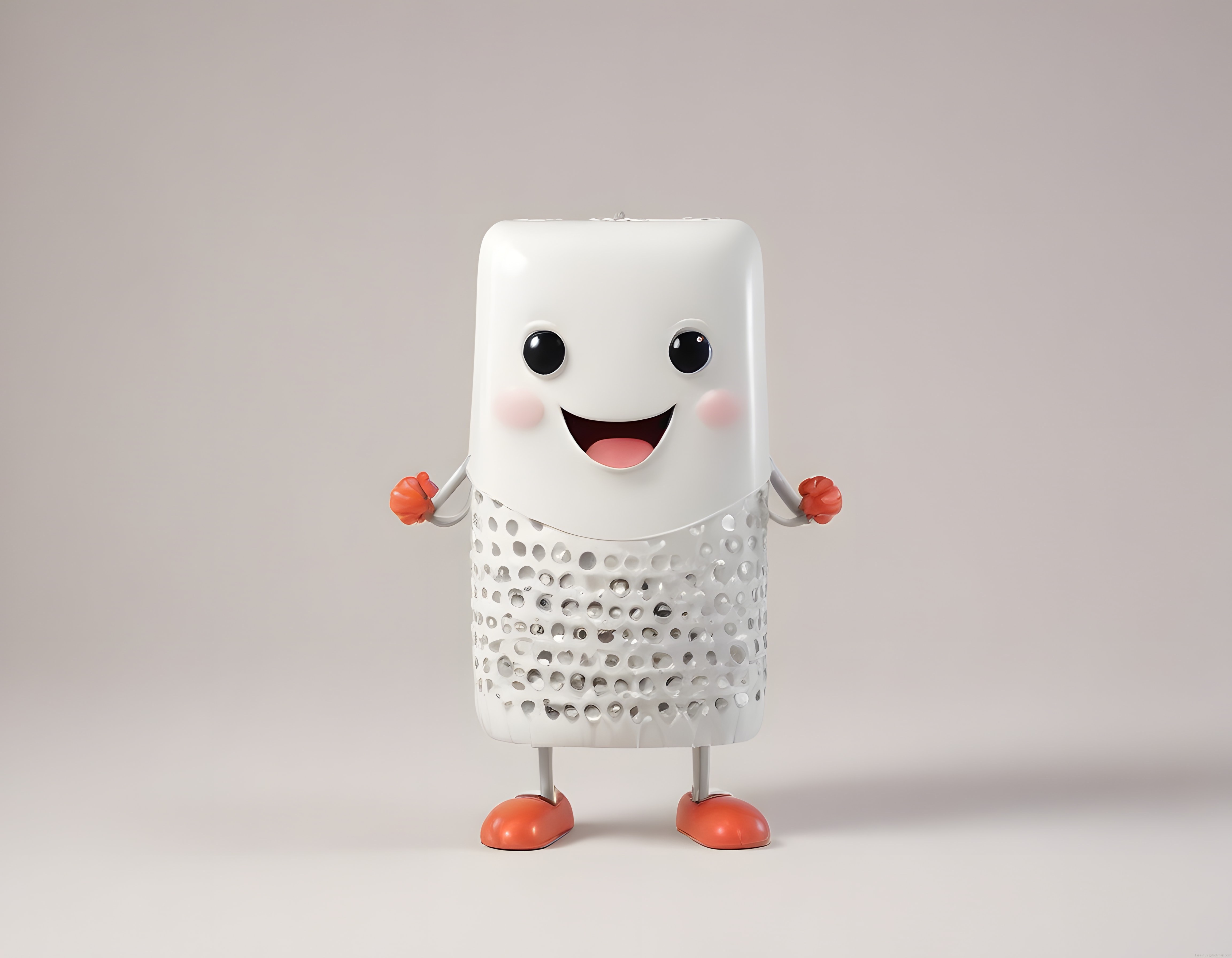 Ponpon Eldivenli Sevimli Beyaz 3D Karakter ve Neşeli Dijital Maskot Tasarımı