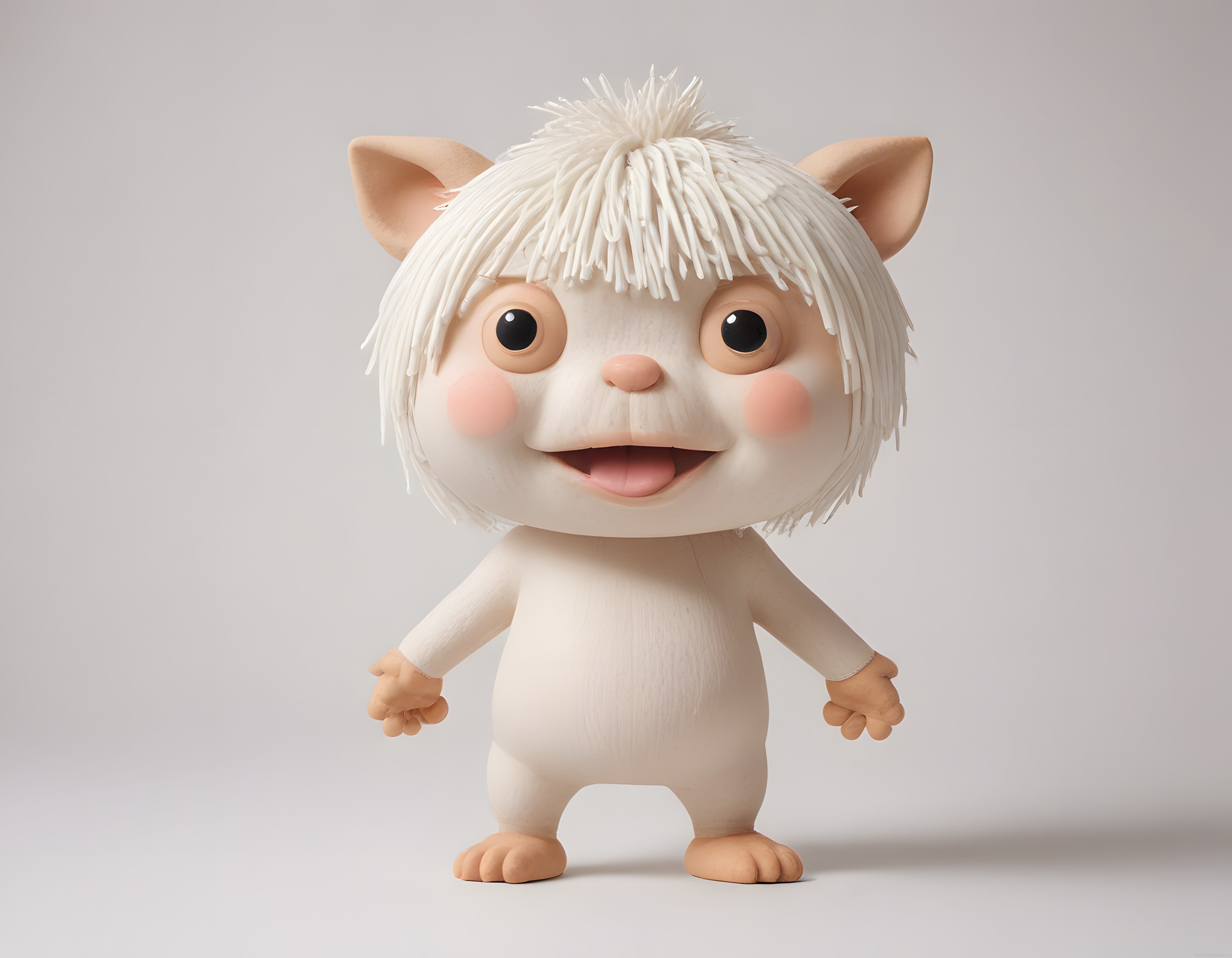 Ponpon Saçlı Sevimli Kedi Karakteri ve 3D Animasyon Figür Tasarımı