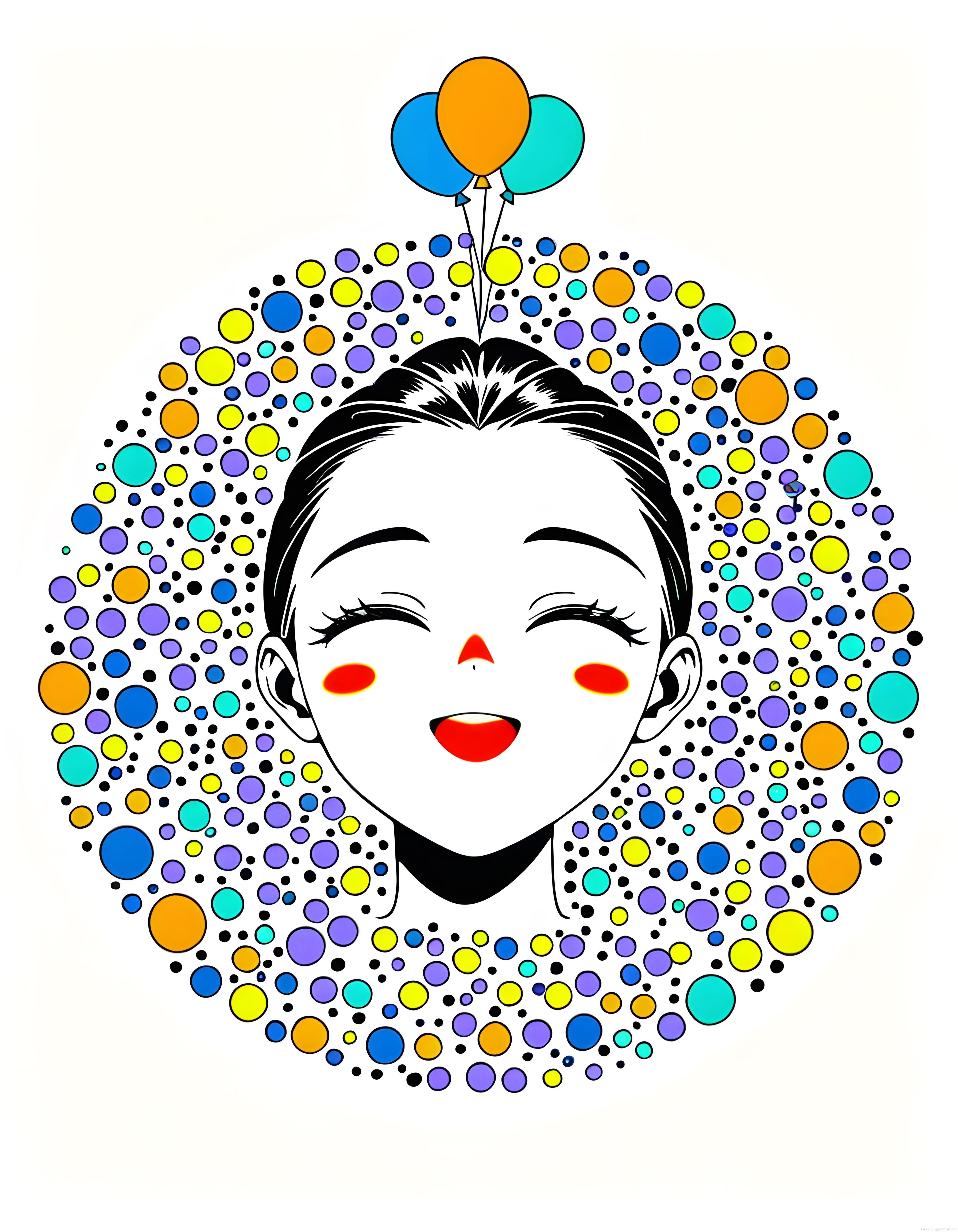 Pop Art Tarzında Renkli Saçlı Balonlu Mutlu Karakter İllüstrasyonu