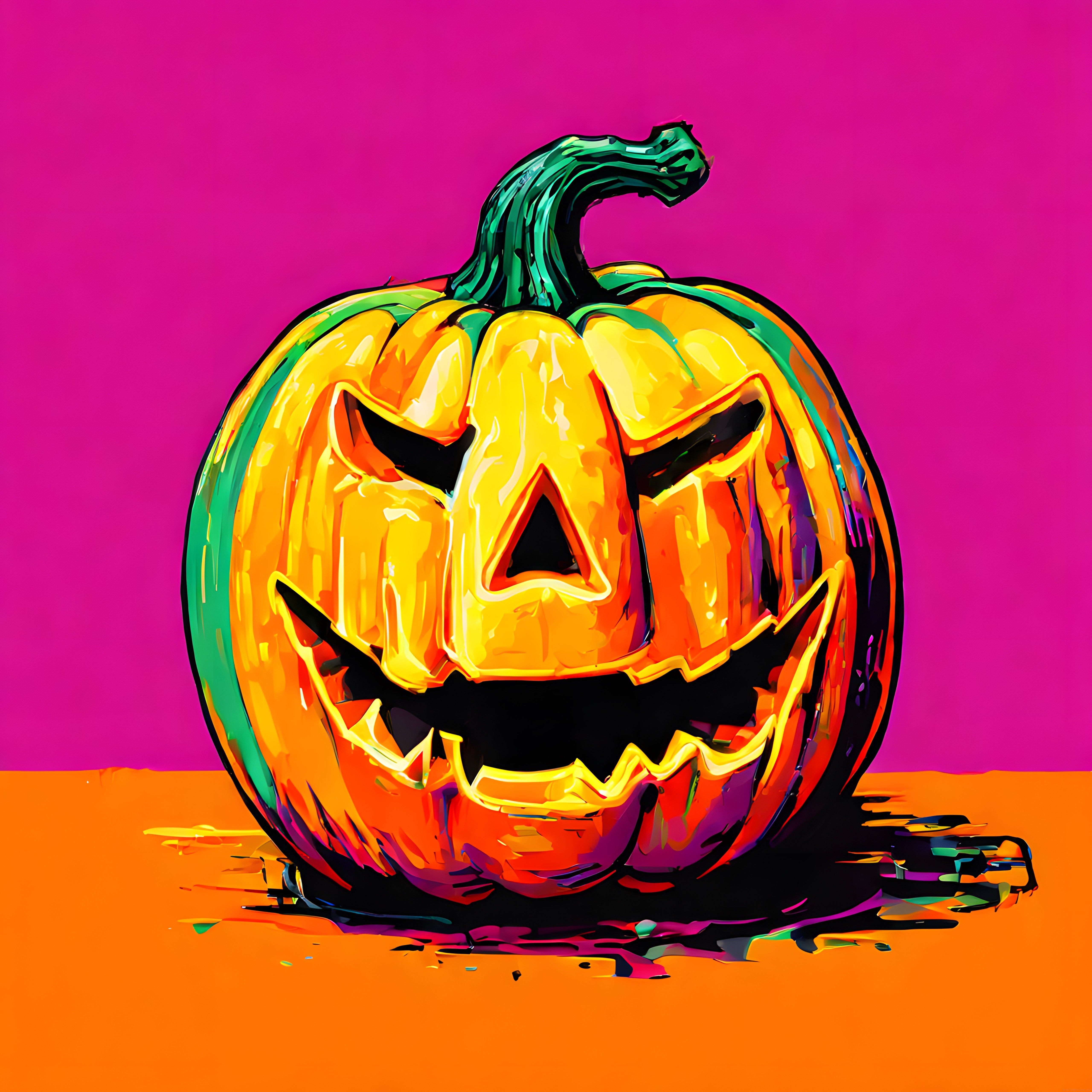 Pop Art Tarzında Ürkütücü Yüz İfadesiyle Halloween Balkabağı Sanatı