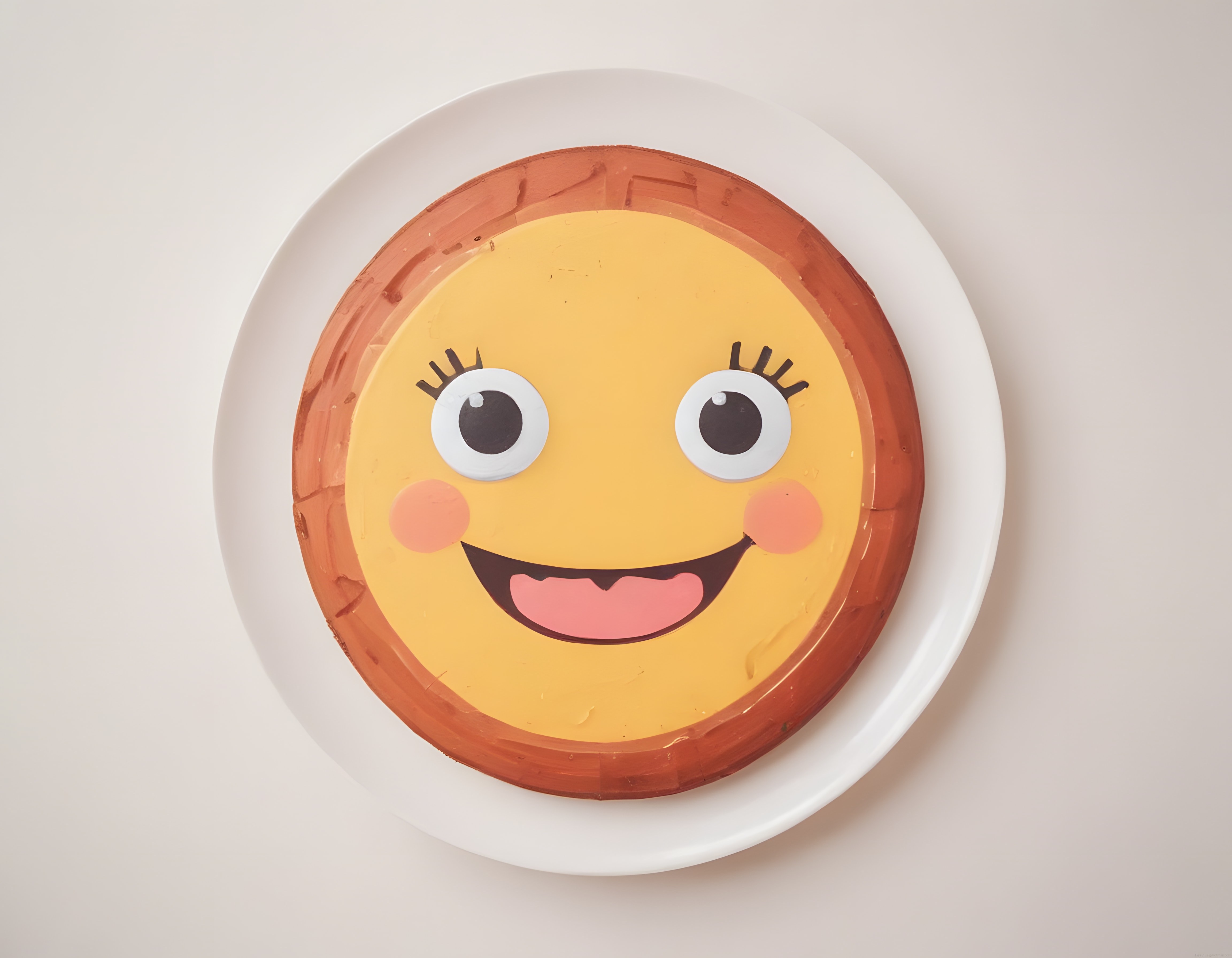 Porselen tabak üzerinde emoji suratlı sevimli pankek tatlısı ile mutlu kahvaltı