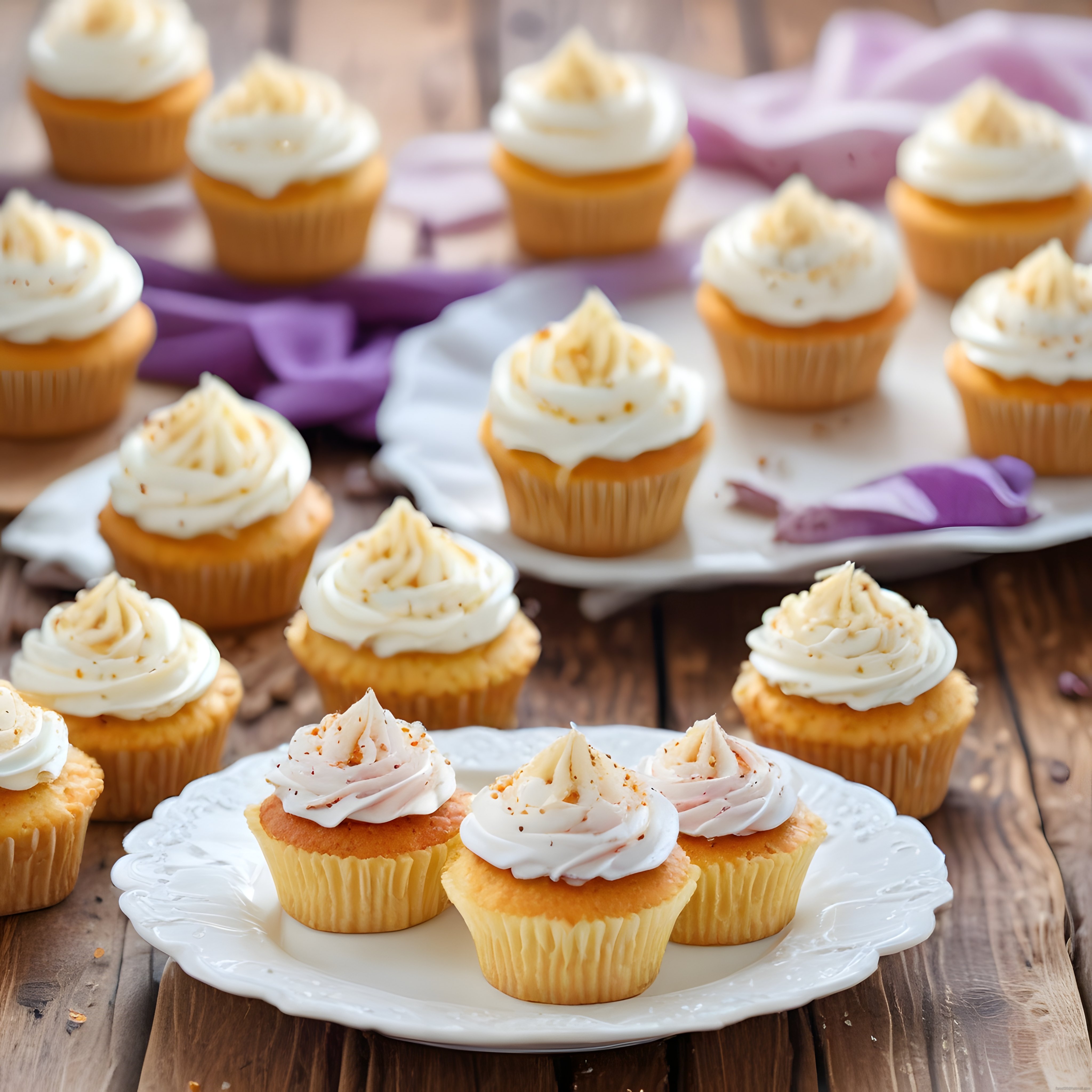 Porselen Tabakta Kremalı Cupcakeler ve Tatlı Sunum Fikirleri