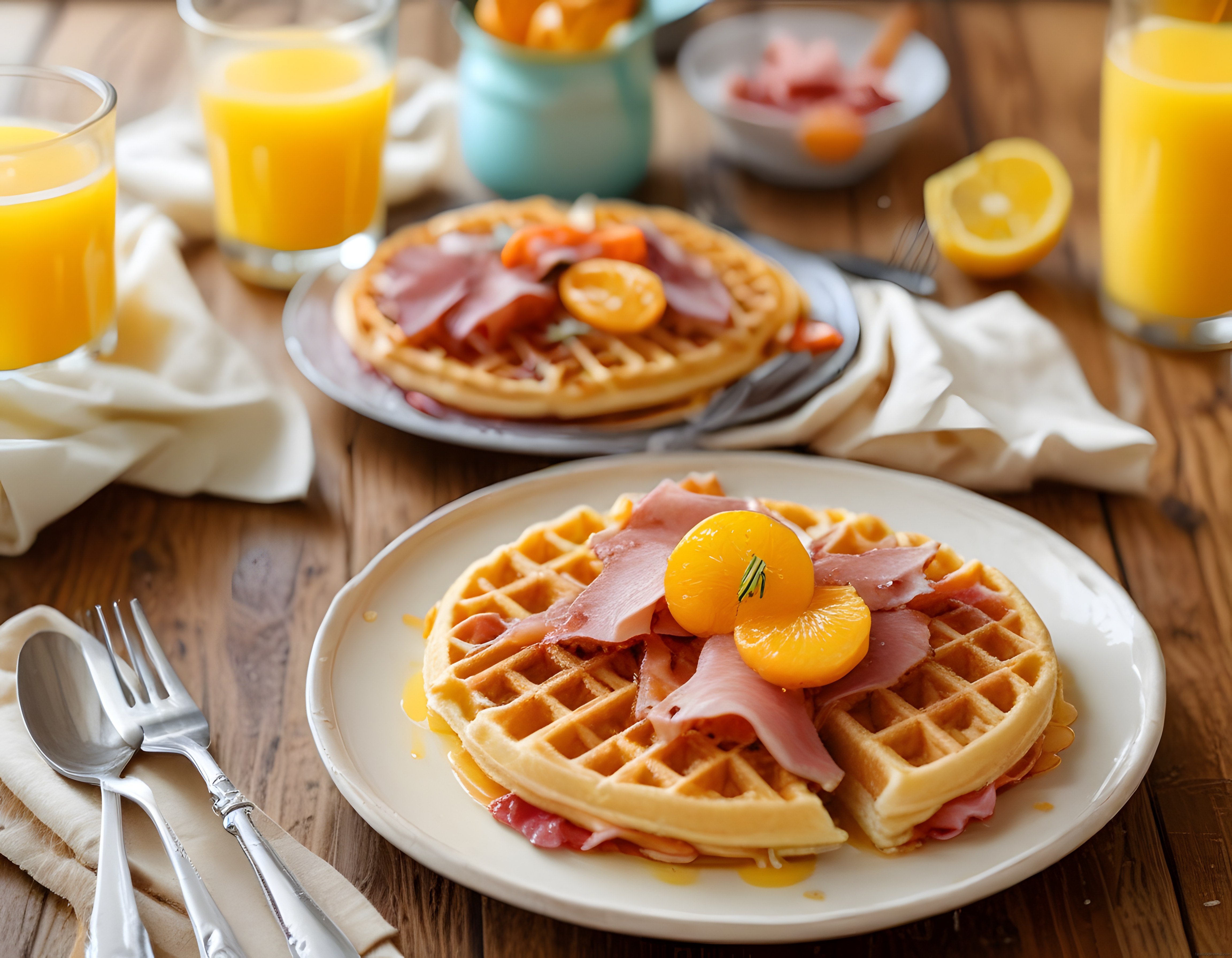 Portakal Sulu Kahvaltı Keyfi: Waffle ve Jambon ile Lezzetli Bir Sabah