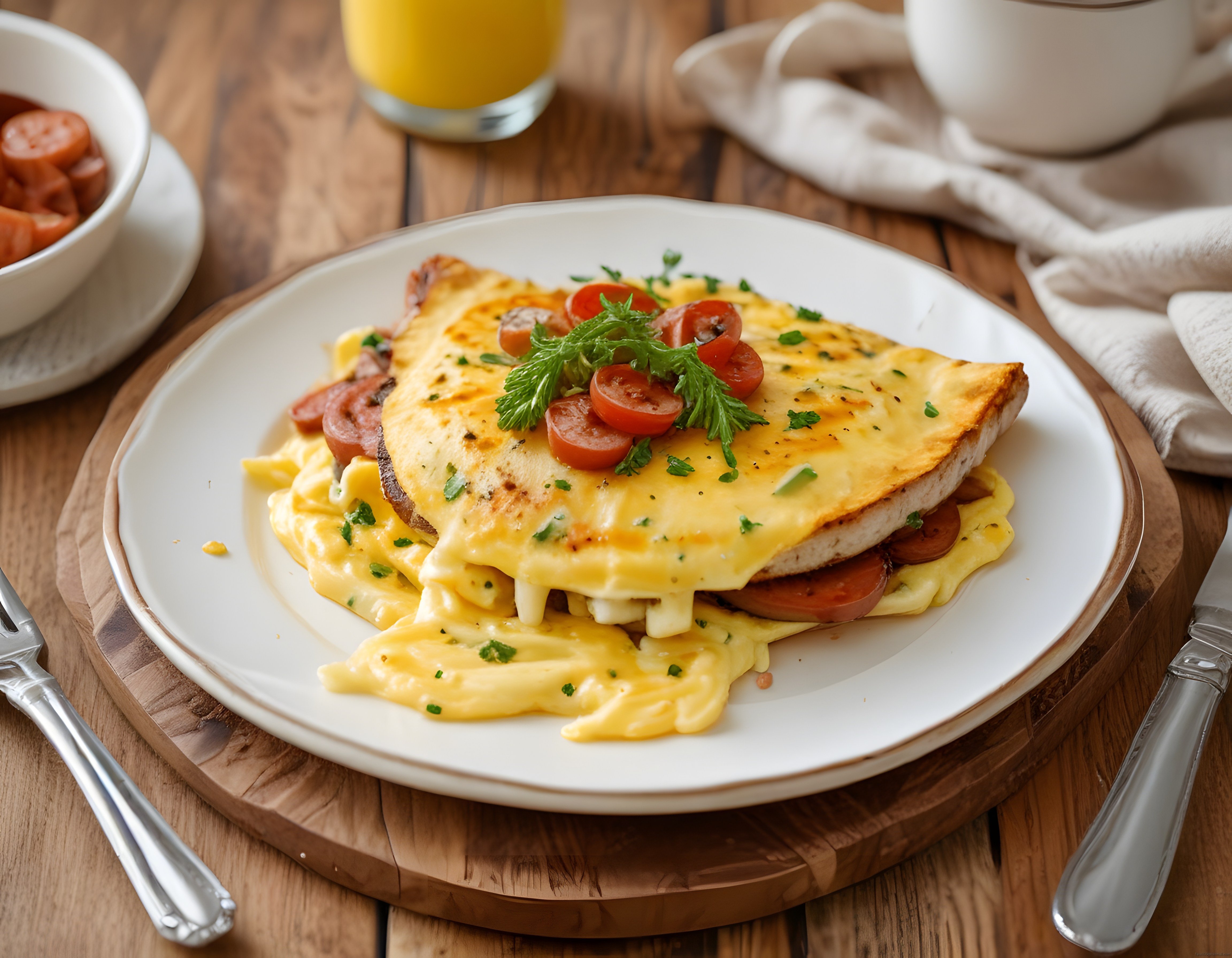 Portakal Suyu Eşliğinde Eritmiş Peynirli Tost ve Sosisli Kahvaltı Tabağı