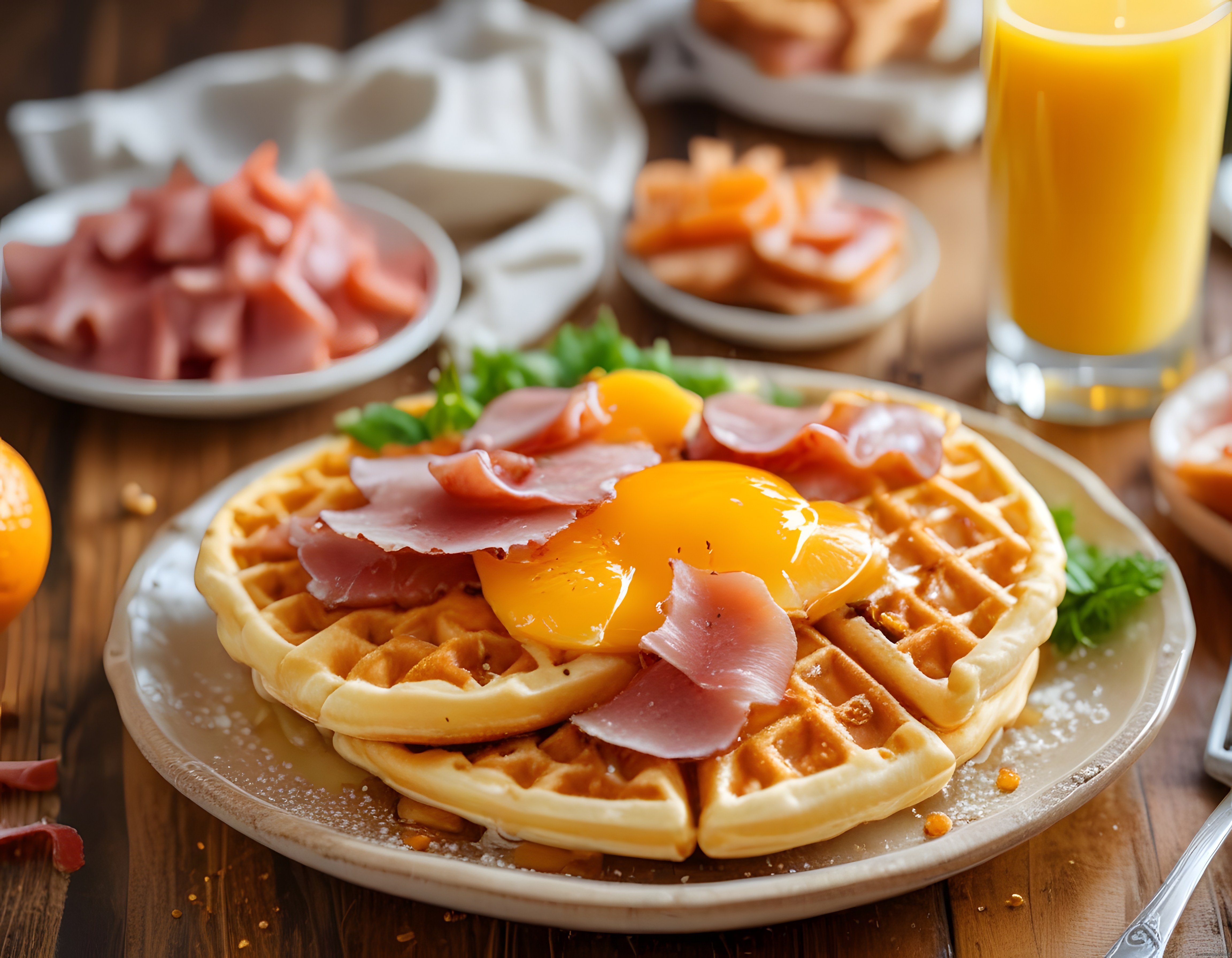 Portakal ve Jambonlu Waffle ile Sıcacık Bir Kahvaltı Masası Sunumu