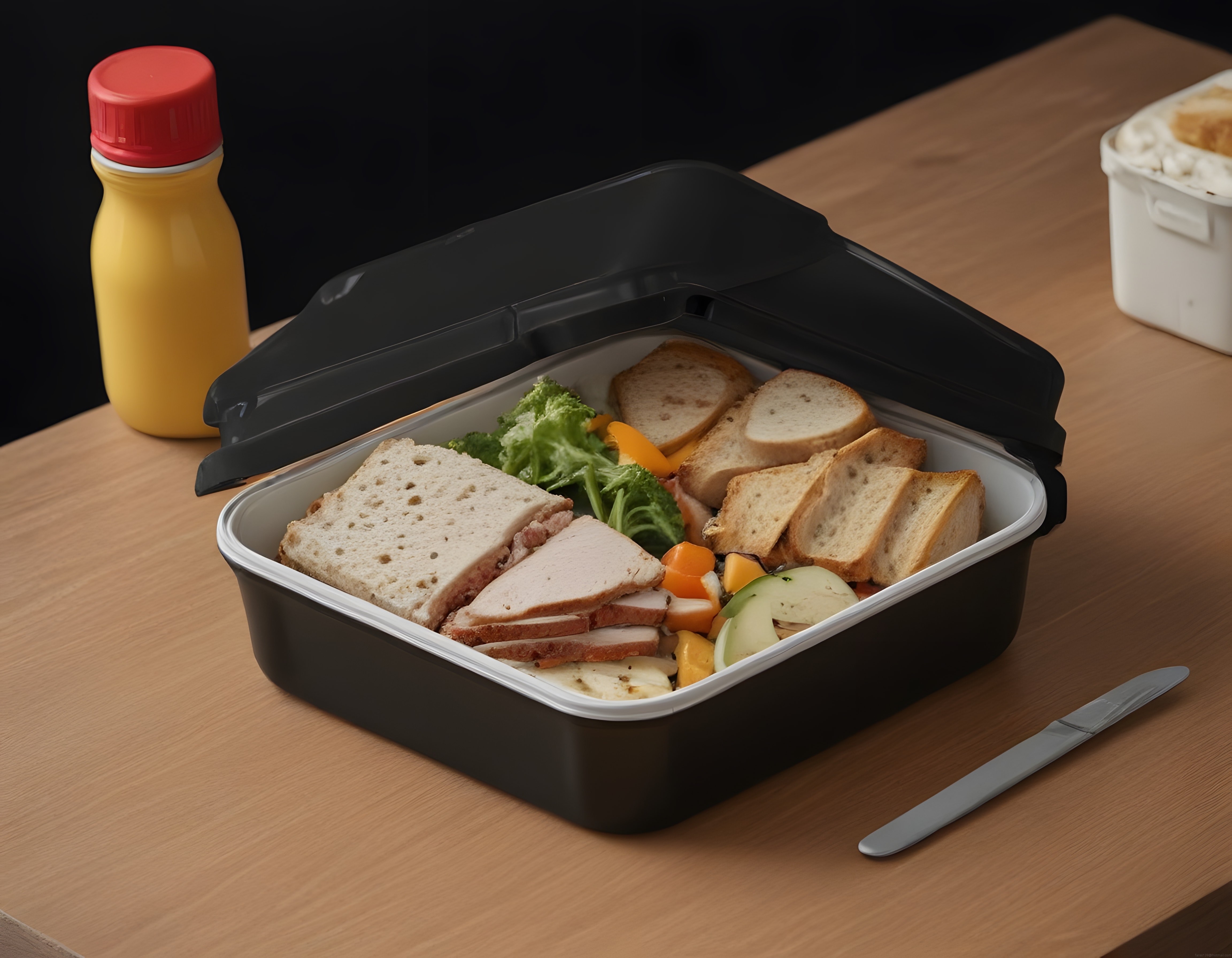 Pratik Öğün Hazırlığı: Siyah Lunchbox İçinde Taze Sandviç ve Sebzeler
