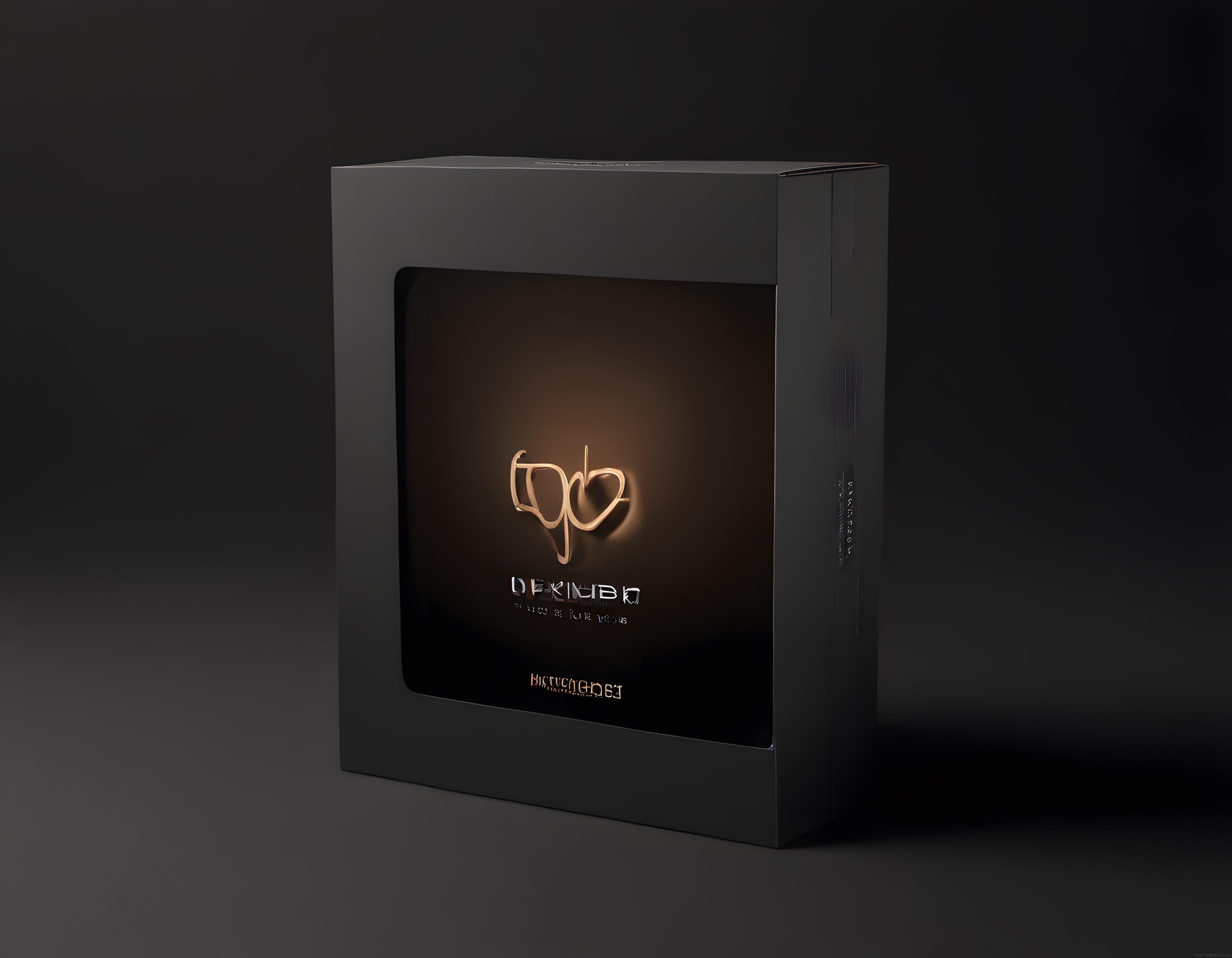Premium siyah ürün kutusu ve neon ışıklı marka logosu tasarımı