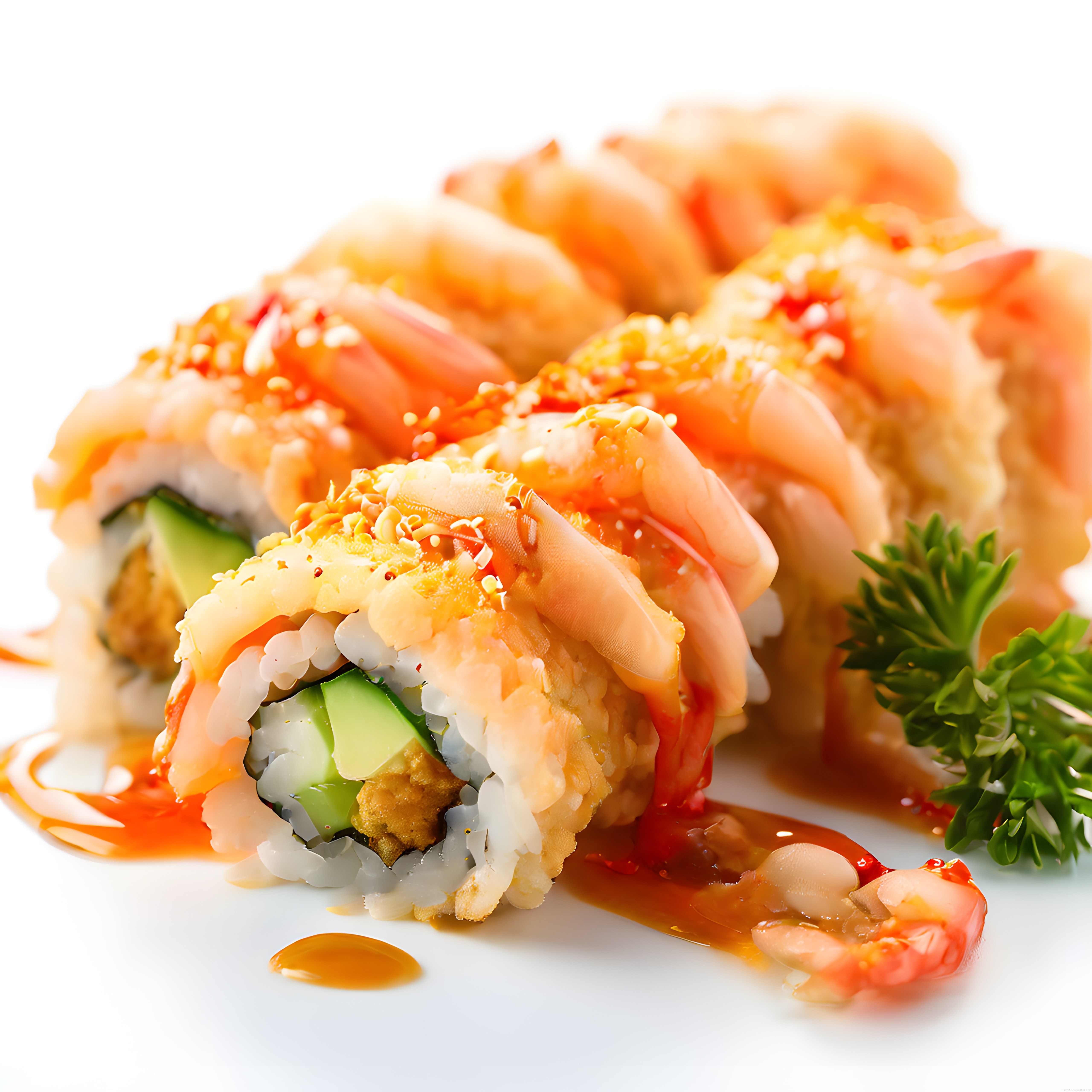 Profesyonel Beyaz Fon Üzerinde Taze Somonlu ve Avokadolu Sushi