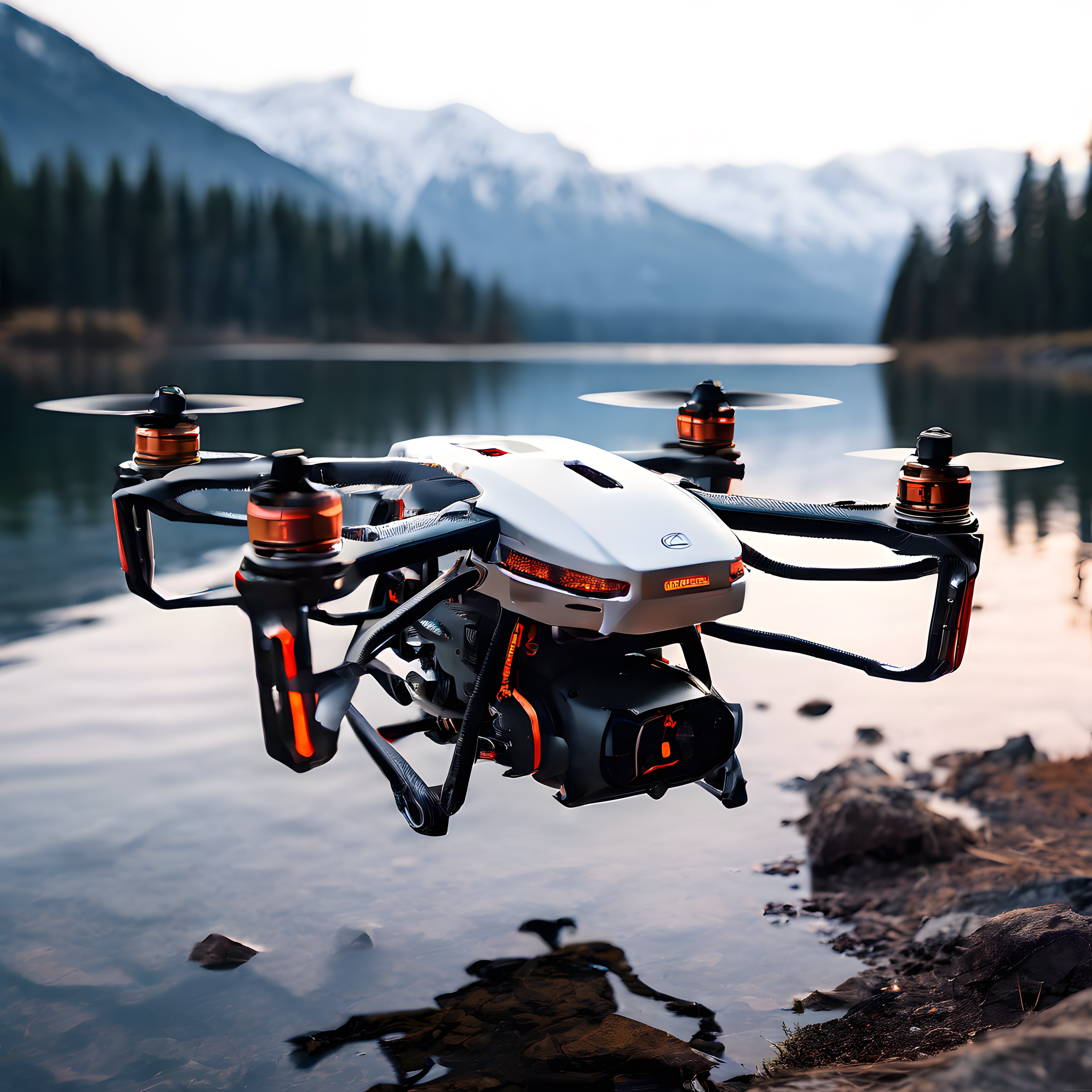 Profesyonel Kameralı Drone'un Göl ve Karlı Dağlar Üzerindeki Etkileyici Uçuşu