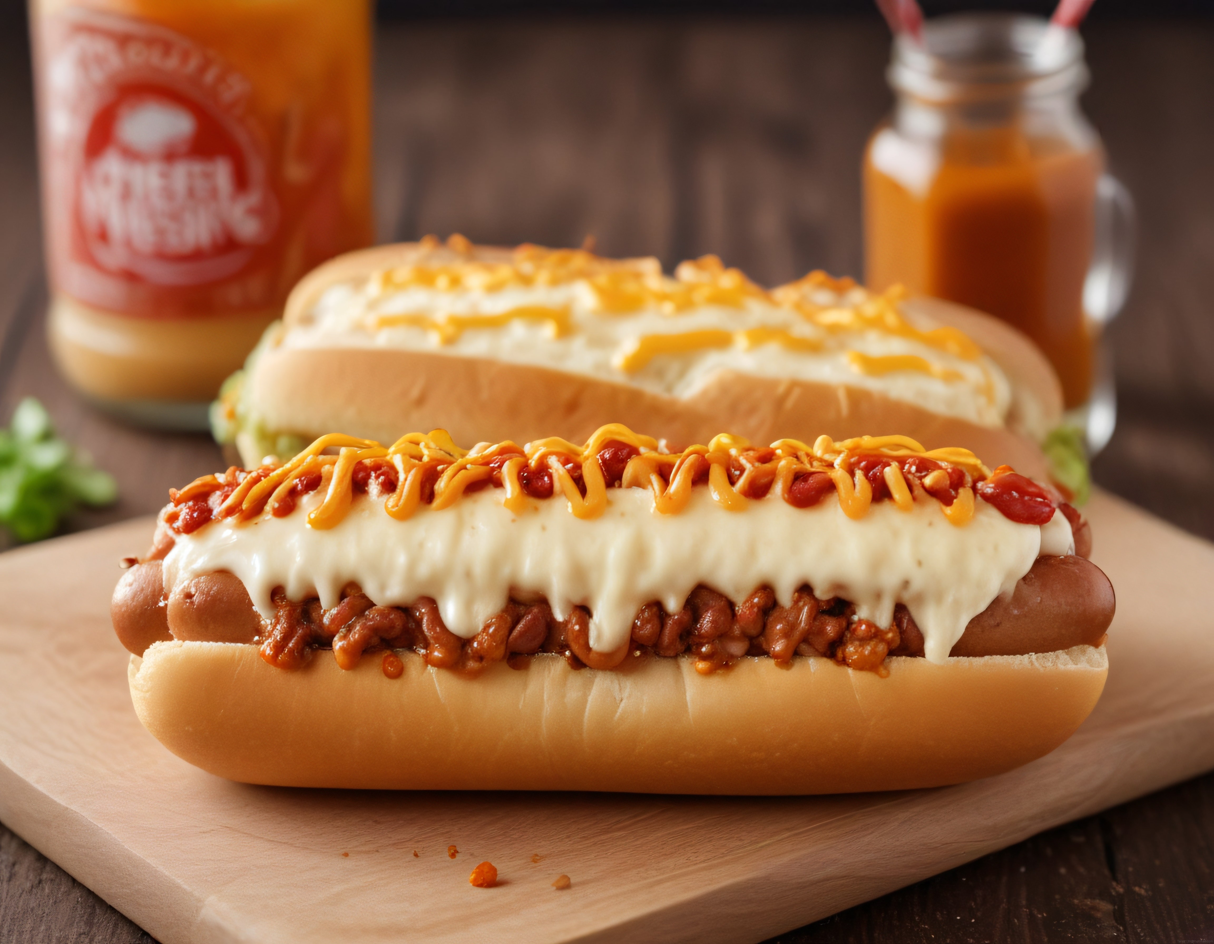 Profesyonel Mutfak Çekimi Chili Cheese Hot Dog Sandviçleri