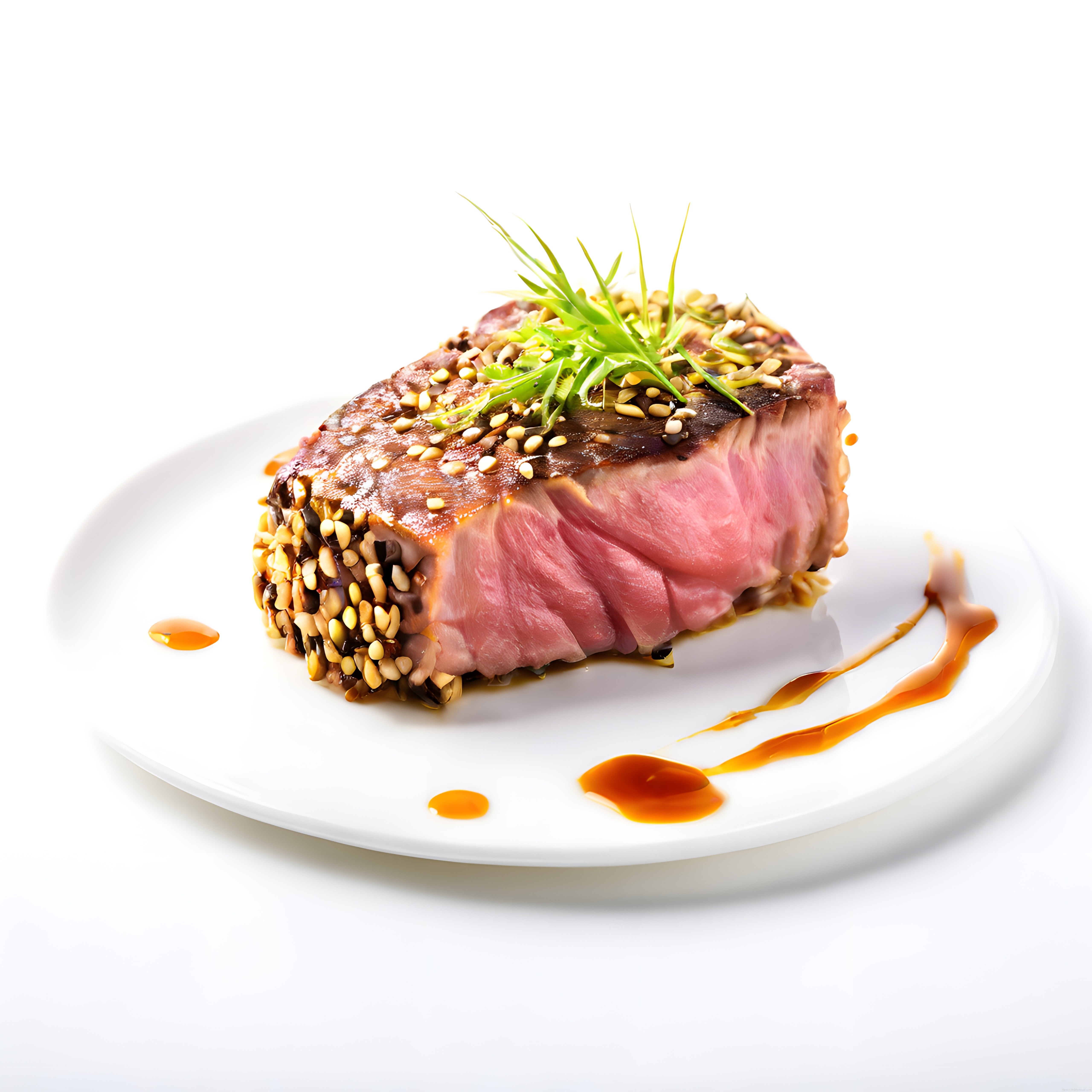 Profesyonel Mutfak Sunumu: Susam Kaplı Orta Pişmiş Ton Balığı Steak