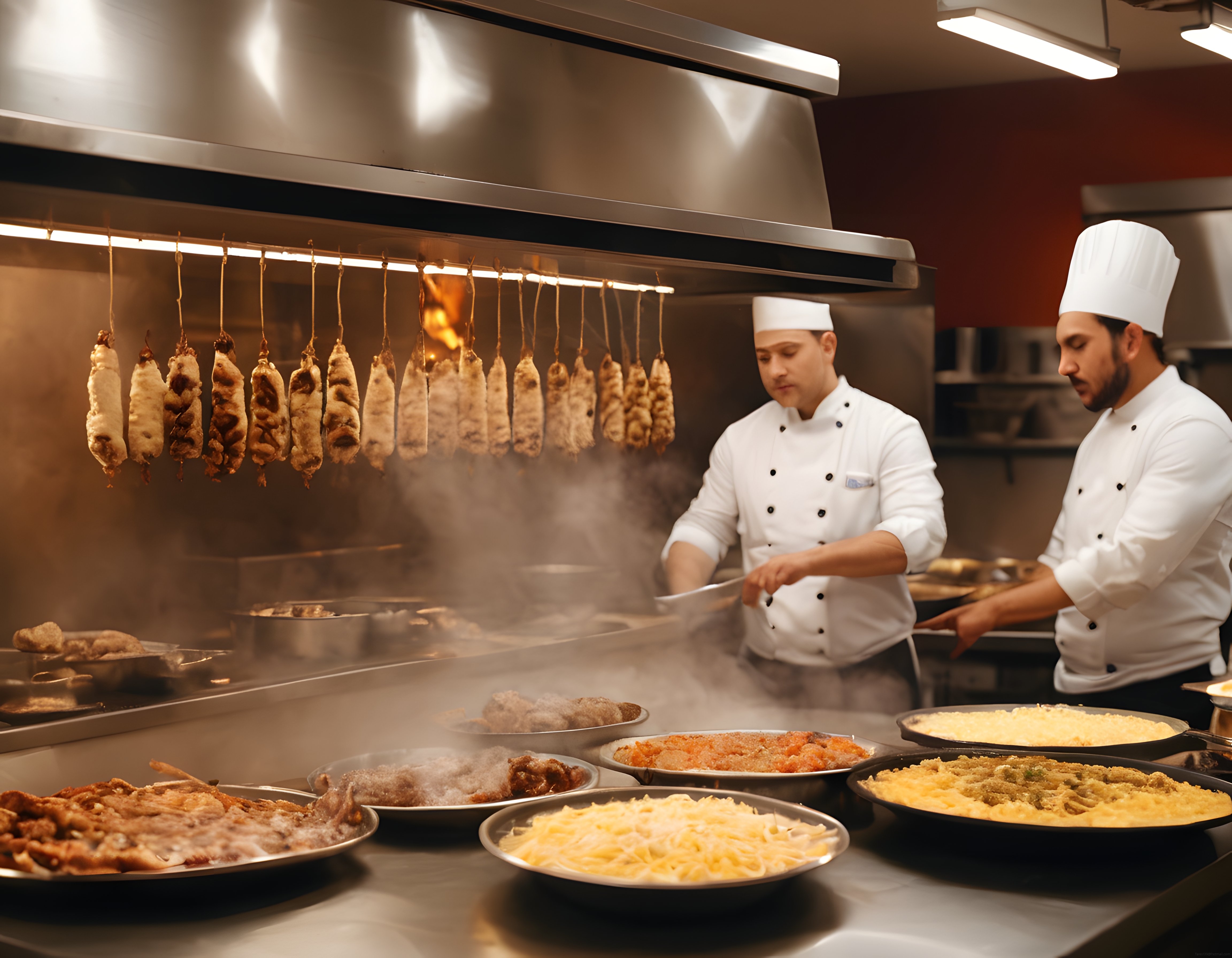 Profesyonel Restoran Mutfağında Şeflerin Lezzet Dolu Yoğun Çalışma Anı