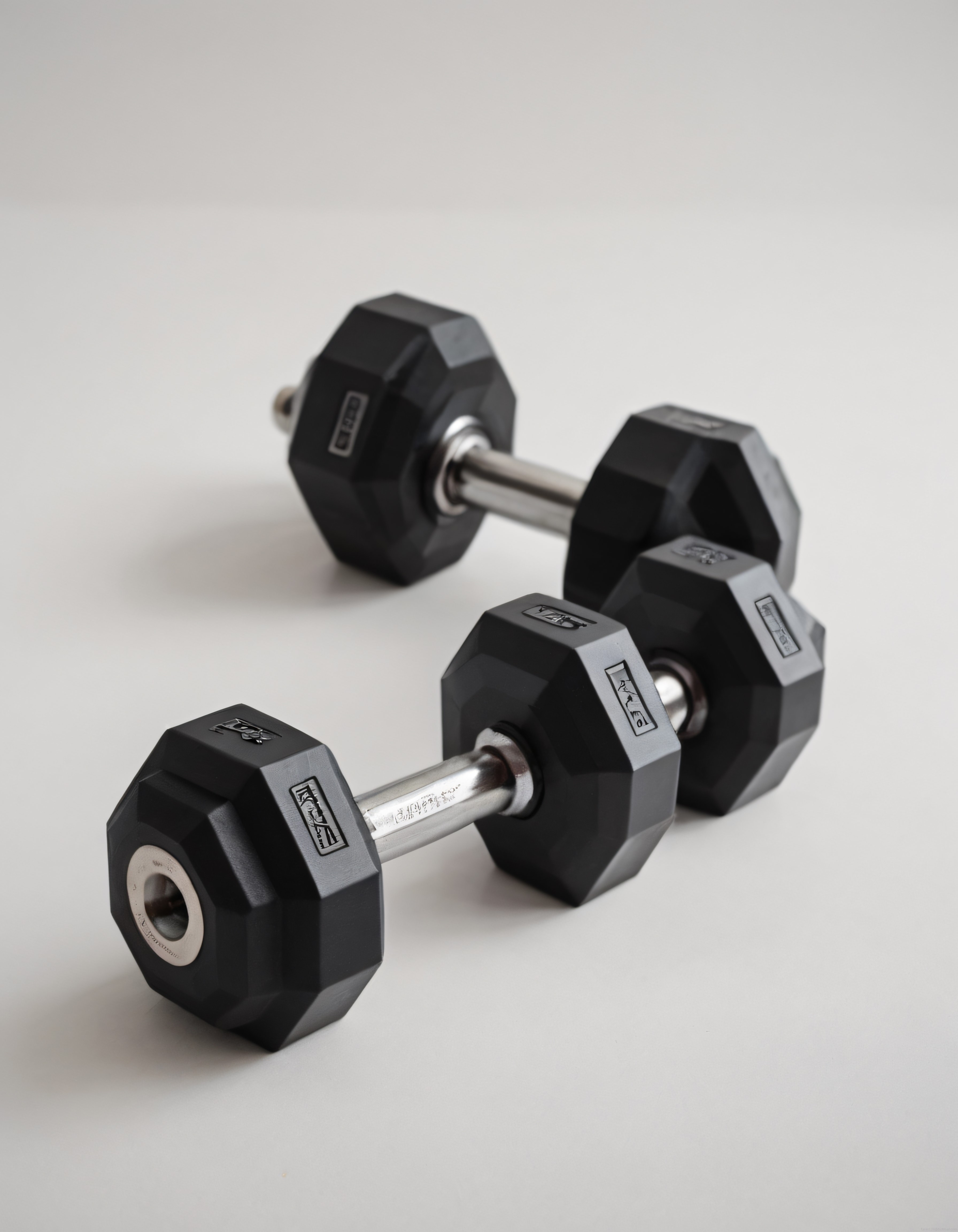 Profesyonel Stüdyo Ortamında Siyah Altıgen Dambıl Çifti ve Fitness Ekipmanı