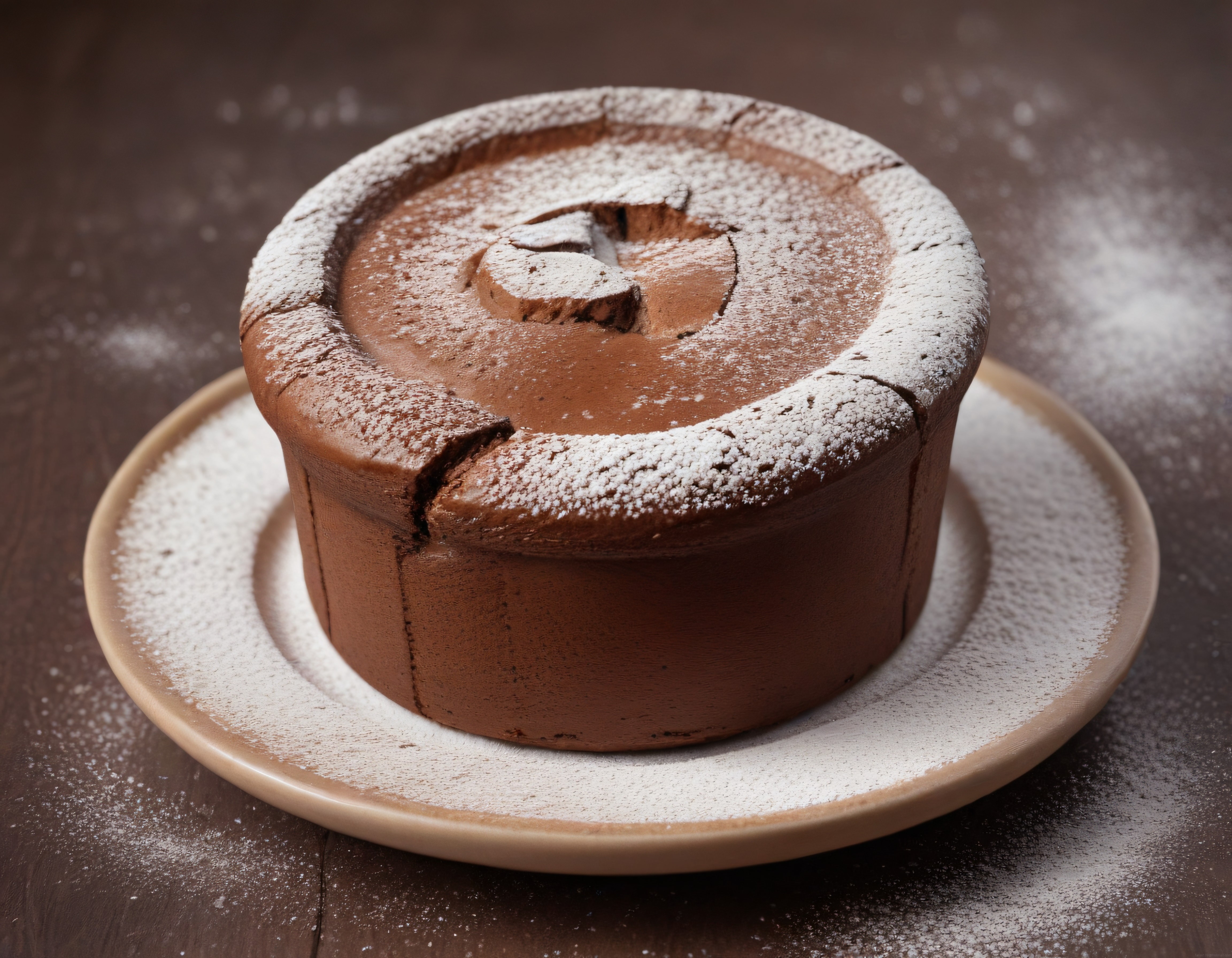 Profesyonel Sunumlu Çikolatalı Sufle Tatlısı ve Pudra Şekerli Tabak