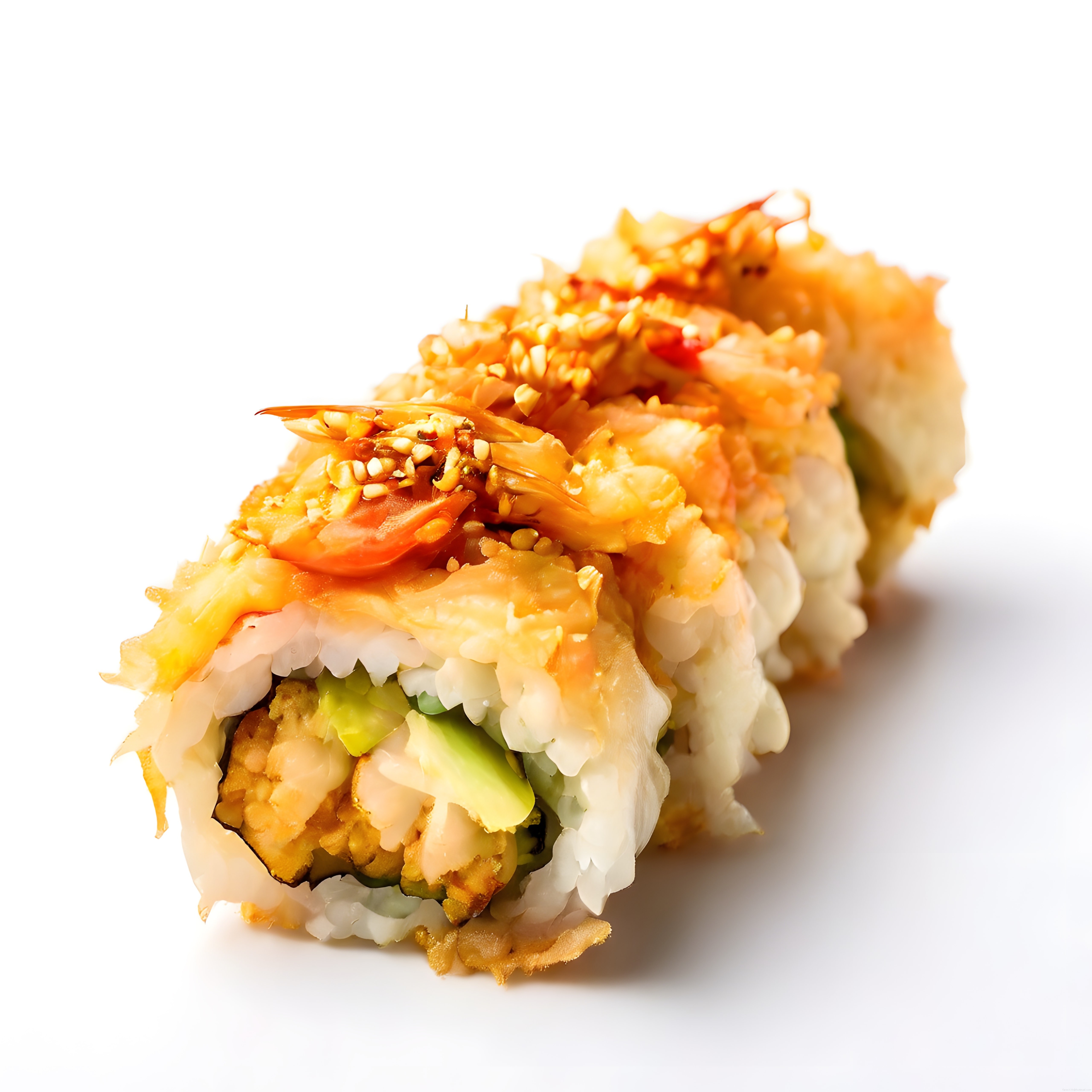 Profesyonel Sunumlu Çıtır Karidesli Avokadolu Spicy Sushi Rulo