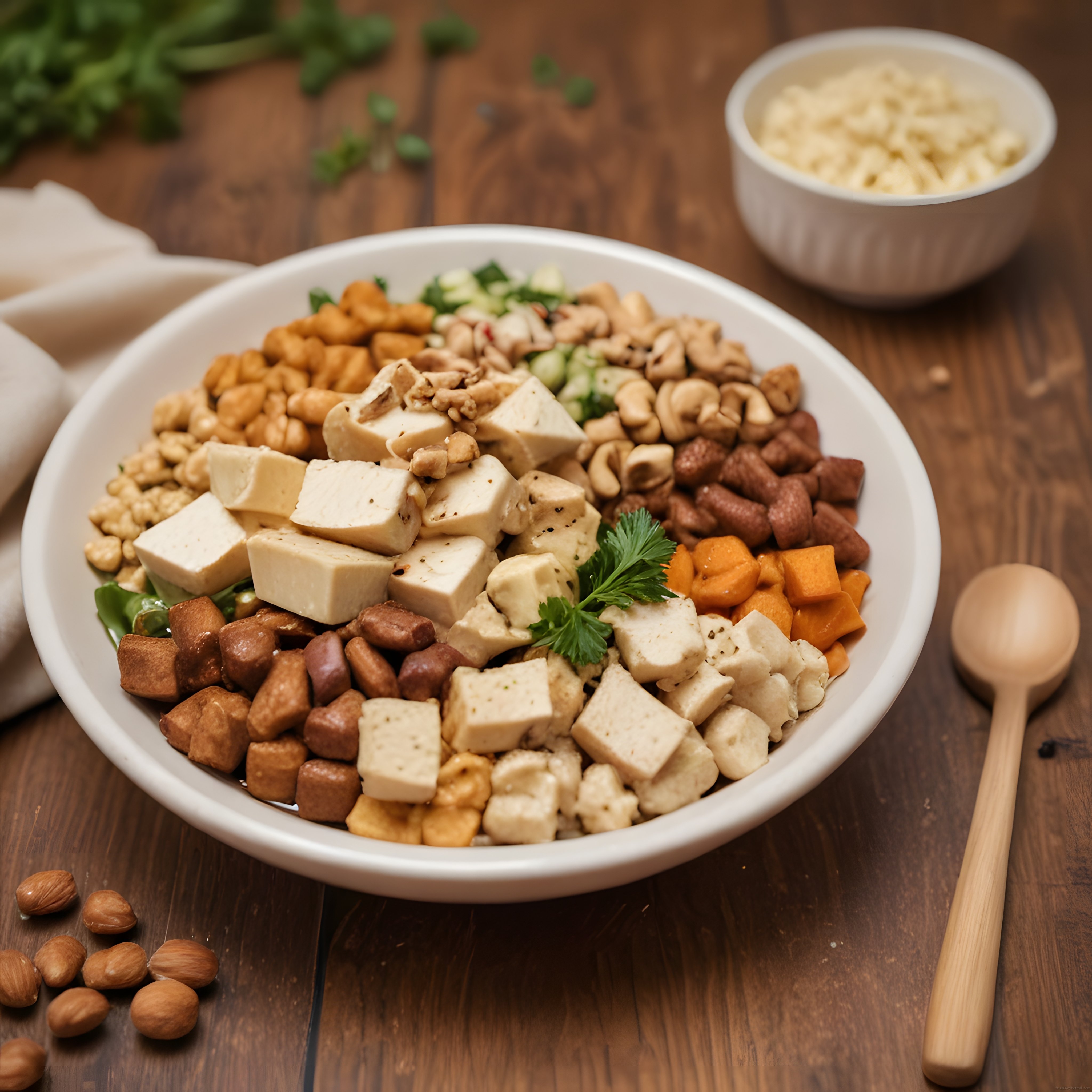 Protein Dolu Sağlıklı Buddha Kase: Peynir, Kuruyemiş ve Taze Yeşillikler