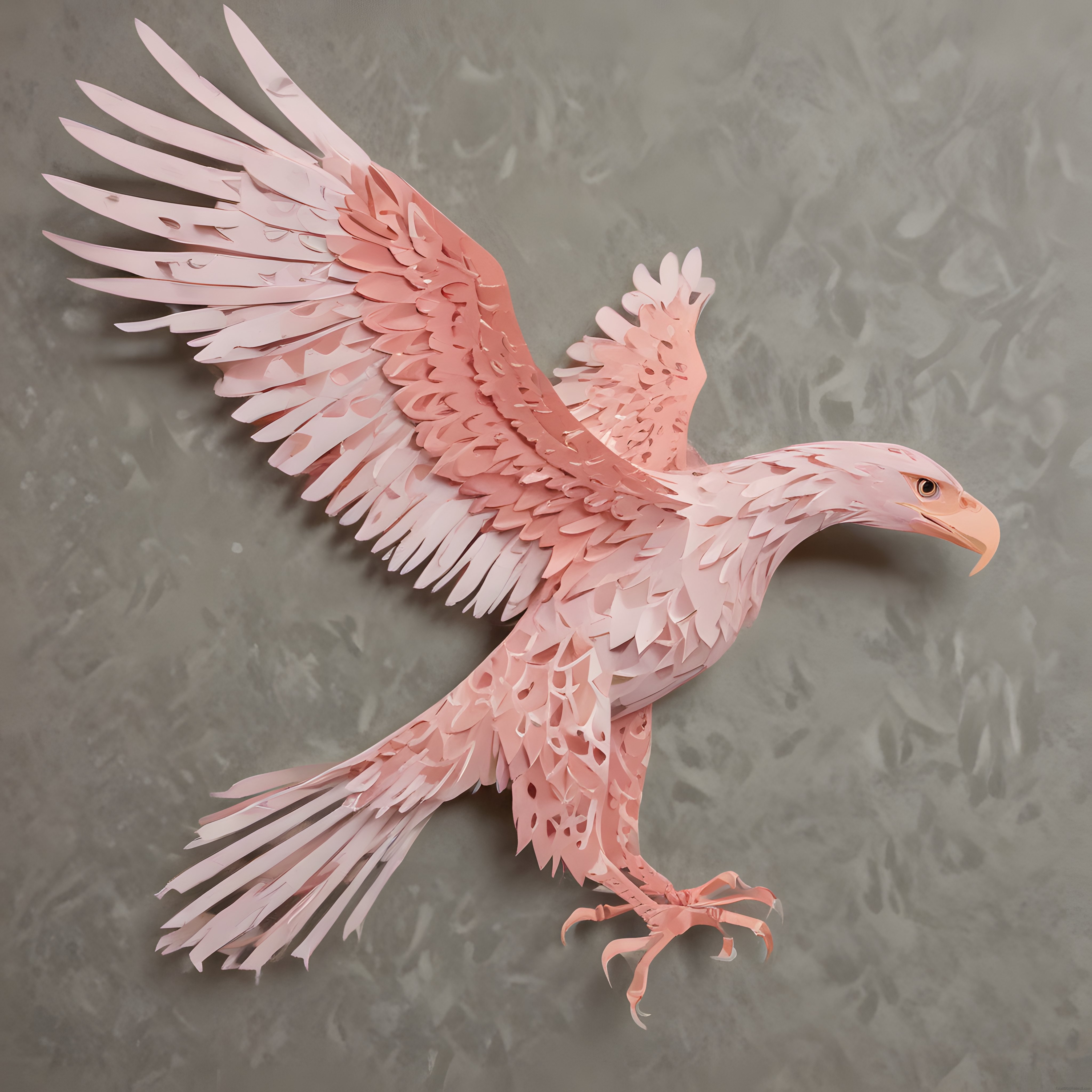 Pudra Pembe Kağıt Kartal Heykeli ve Minimalist Dijital Sanat Tasarımı