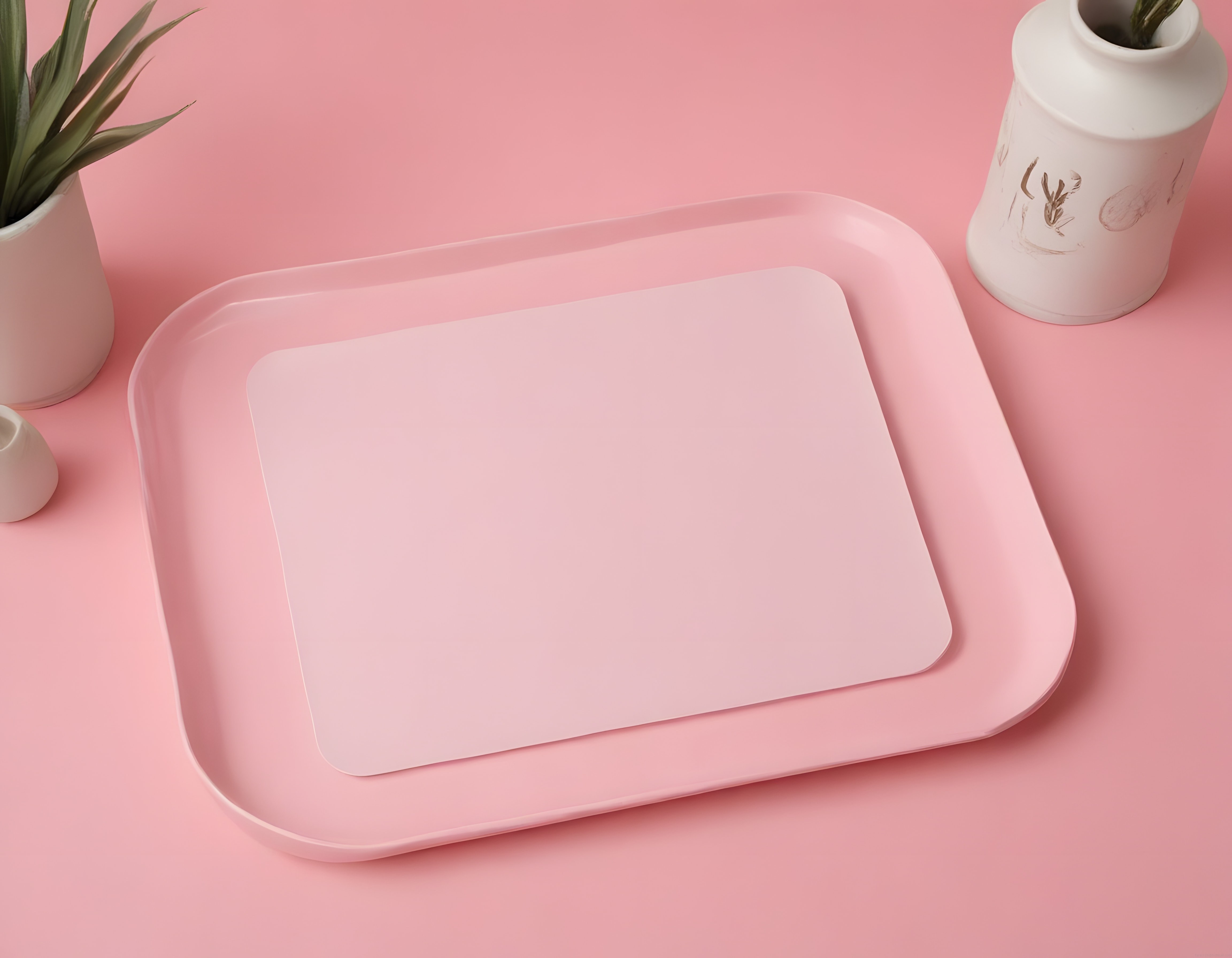 Pudra Pembe Masaüstü Düzeni: Minimalist Dekor ve Ürün Sunum Arka Planı