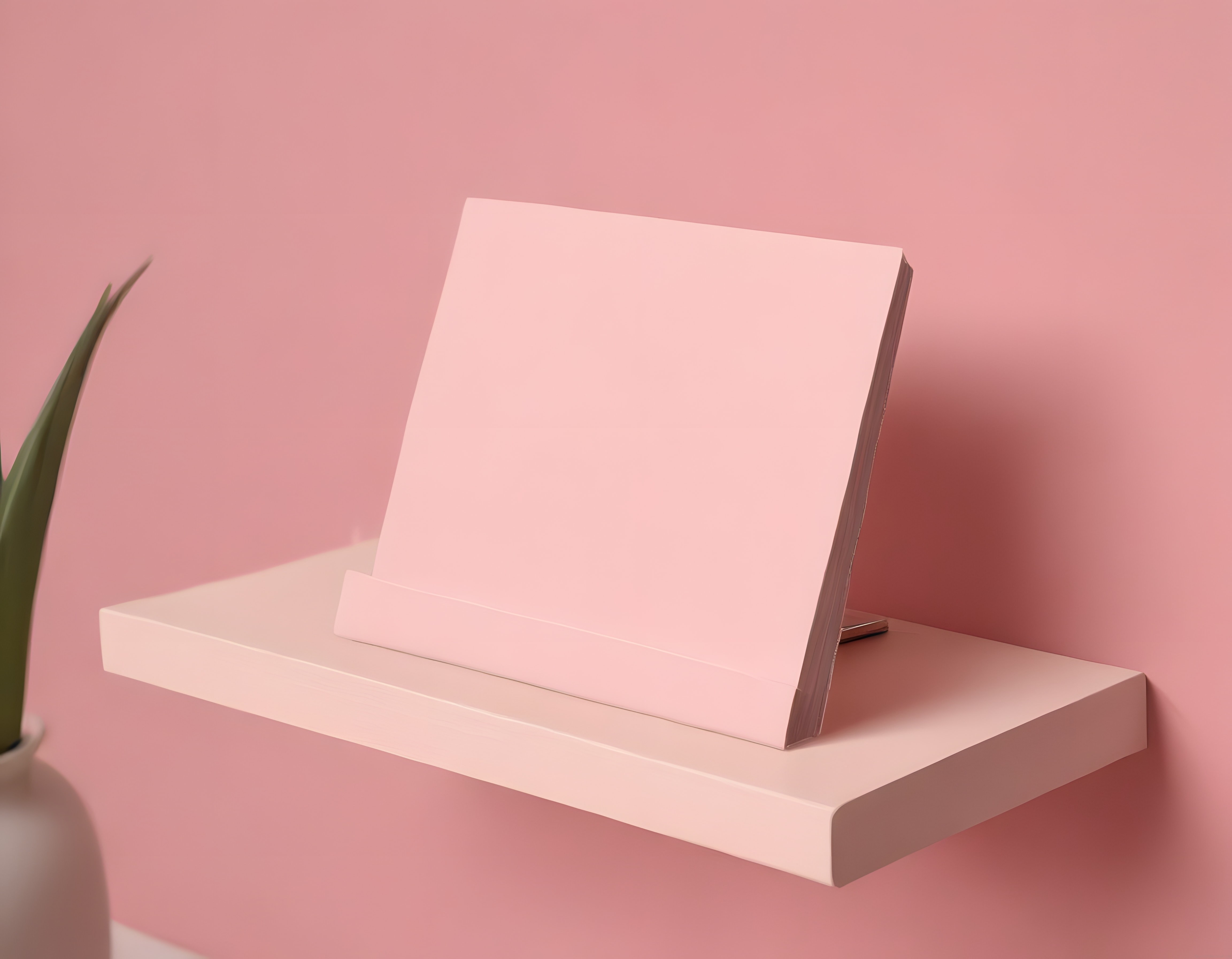 Pudra Pembesi Arka Planda Beyaz Raflı Minimalist Kitap Kapağı Mockup Görseli