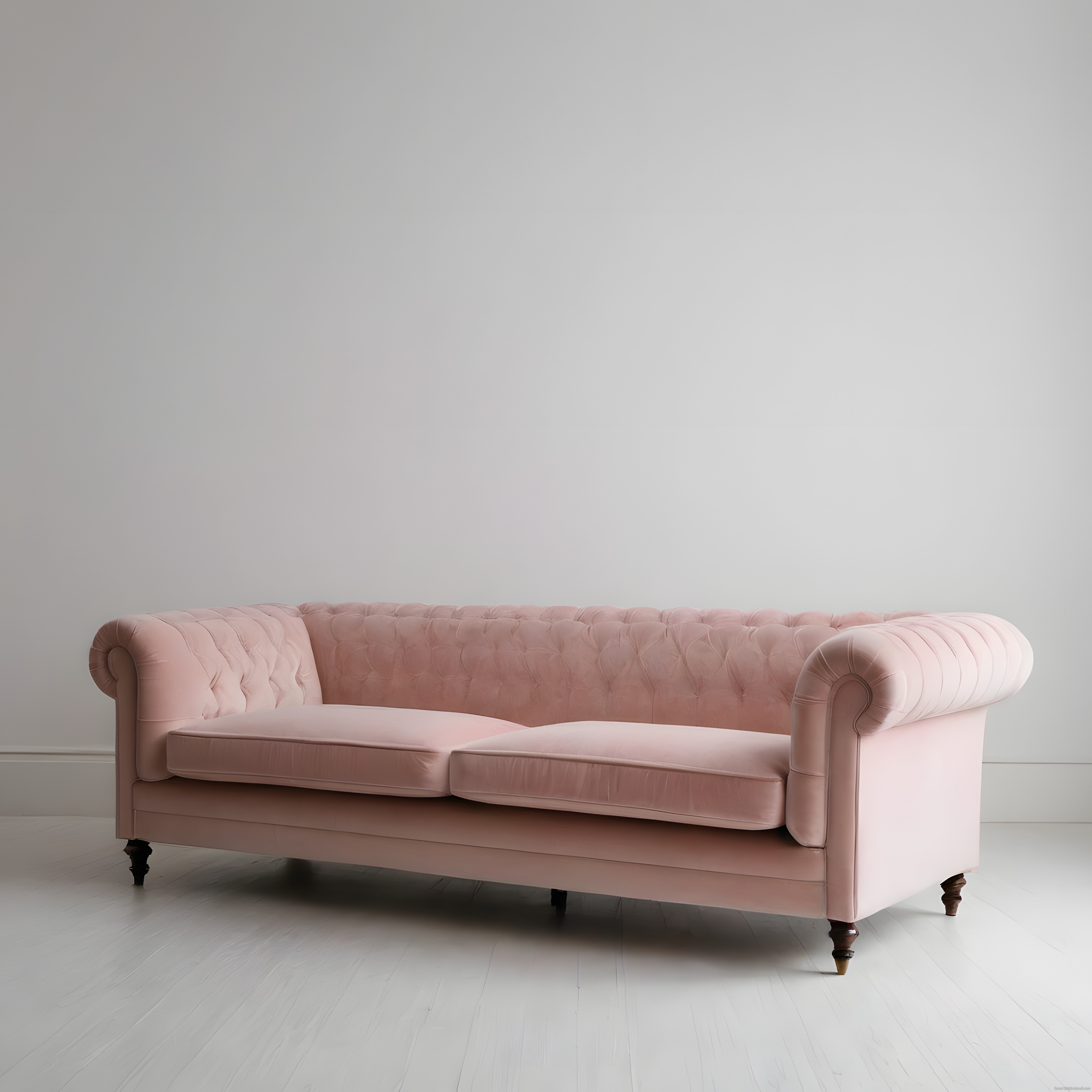 Pudra Pembesi Chesterfield Kanepe ile Minimalist ve Şık Salon Dekorasyonu