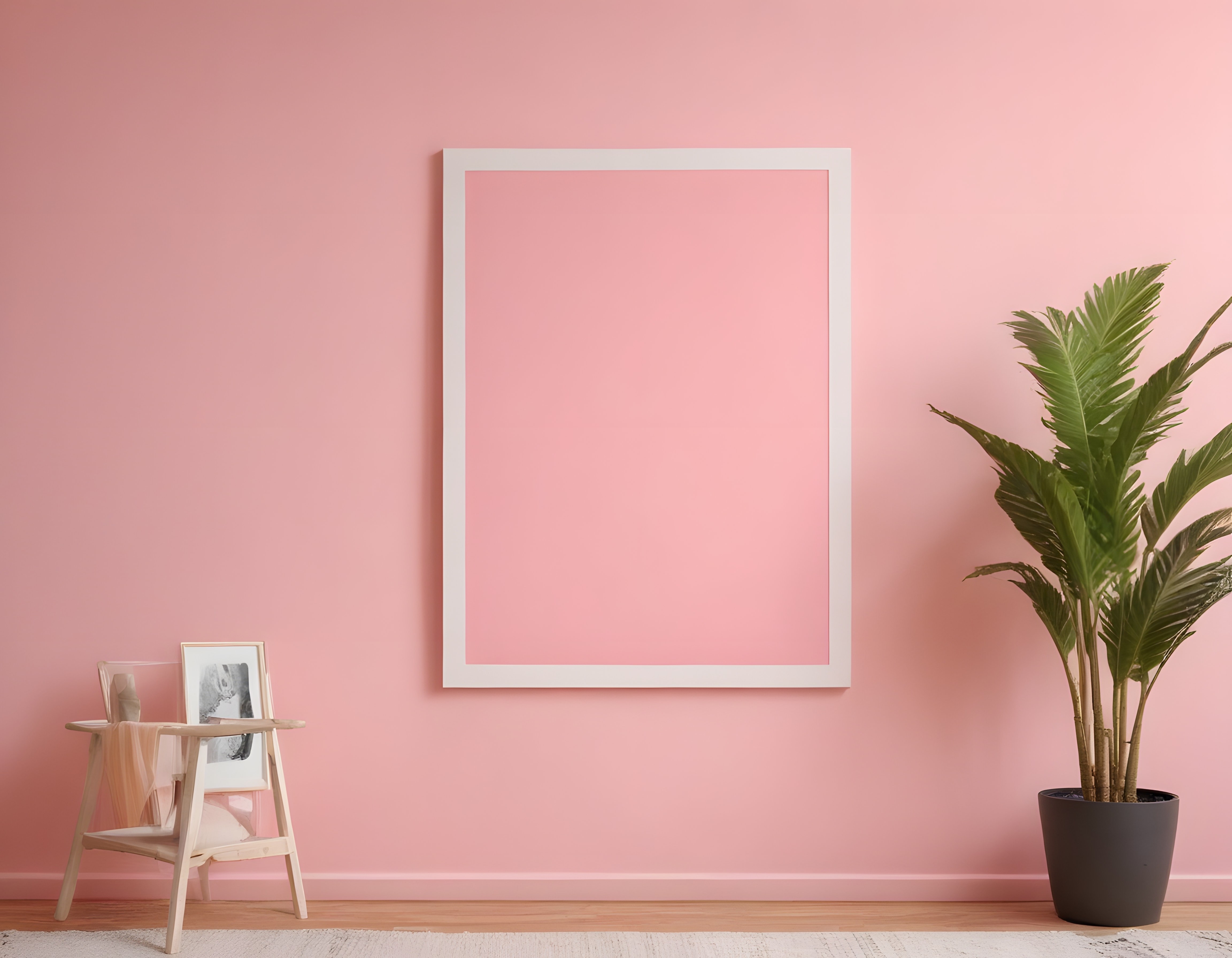 Pudra Pembesi Duvarlı Modern İç Mekan Dekorasyonu ve Boş Poster Mockup