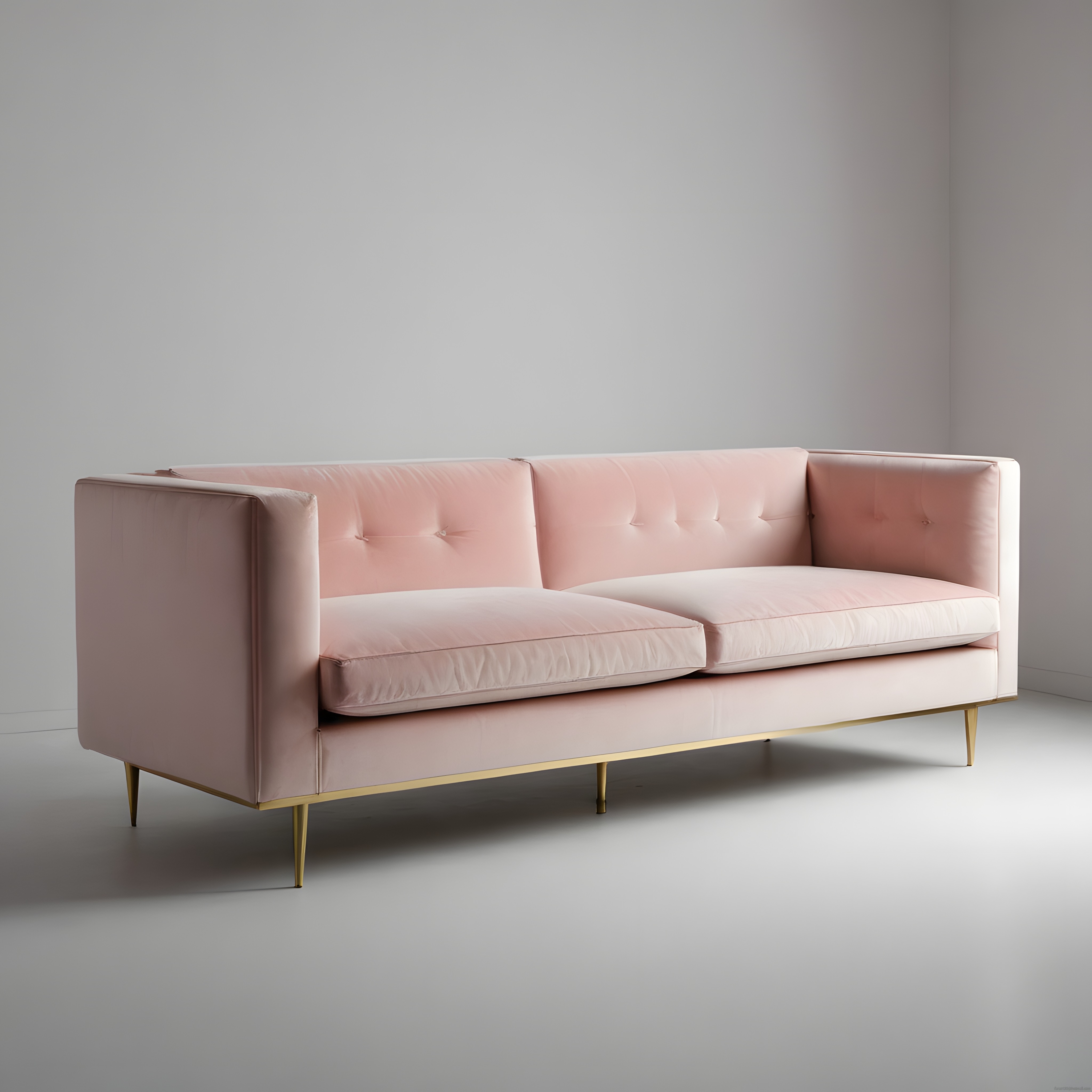 Pudra Pembesi Kadife Kanepe ve Altın Detaylı Minimalist Salon Dekorasyonu