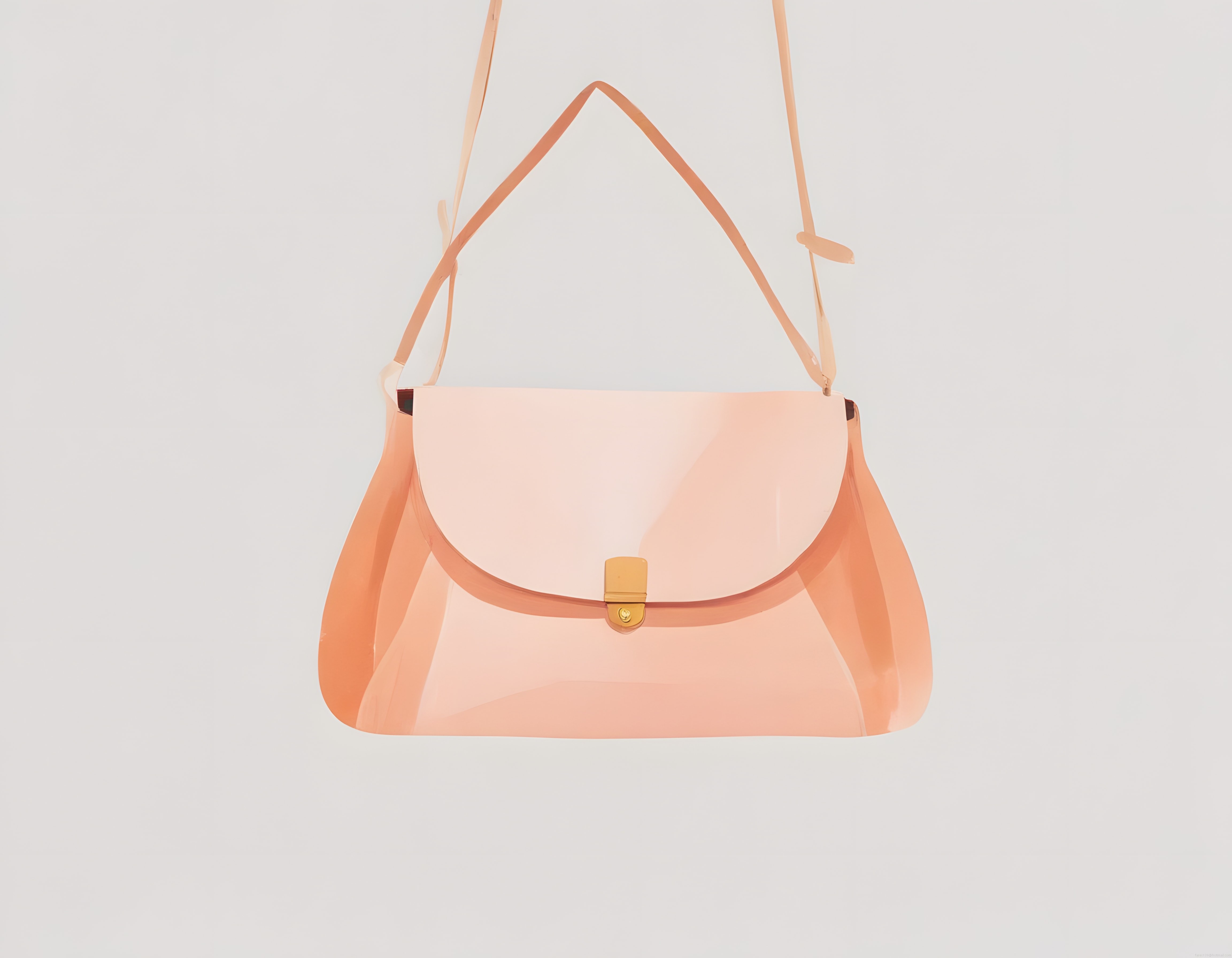 Pudra Pembesi Şeffaf Kadın Çantası, Altın Rengi Tokalı Minimalist Stil