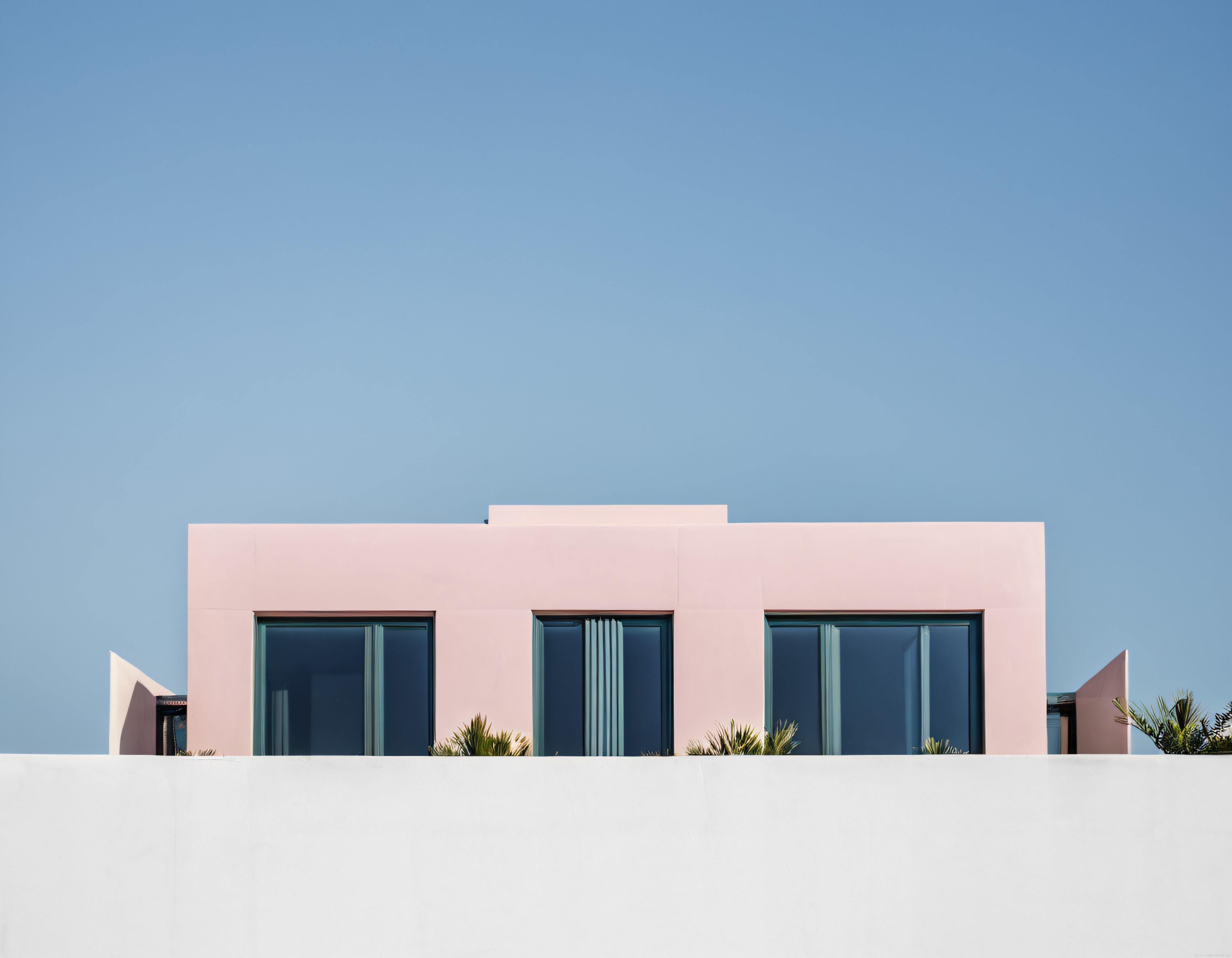 Pudra Pembesi Villa ve Mavi Gökyüzü: Minimalist Mimari Detaylar