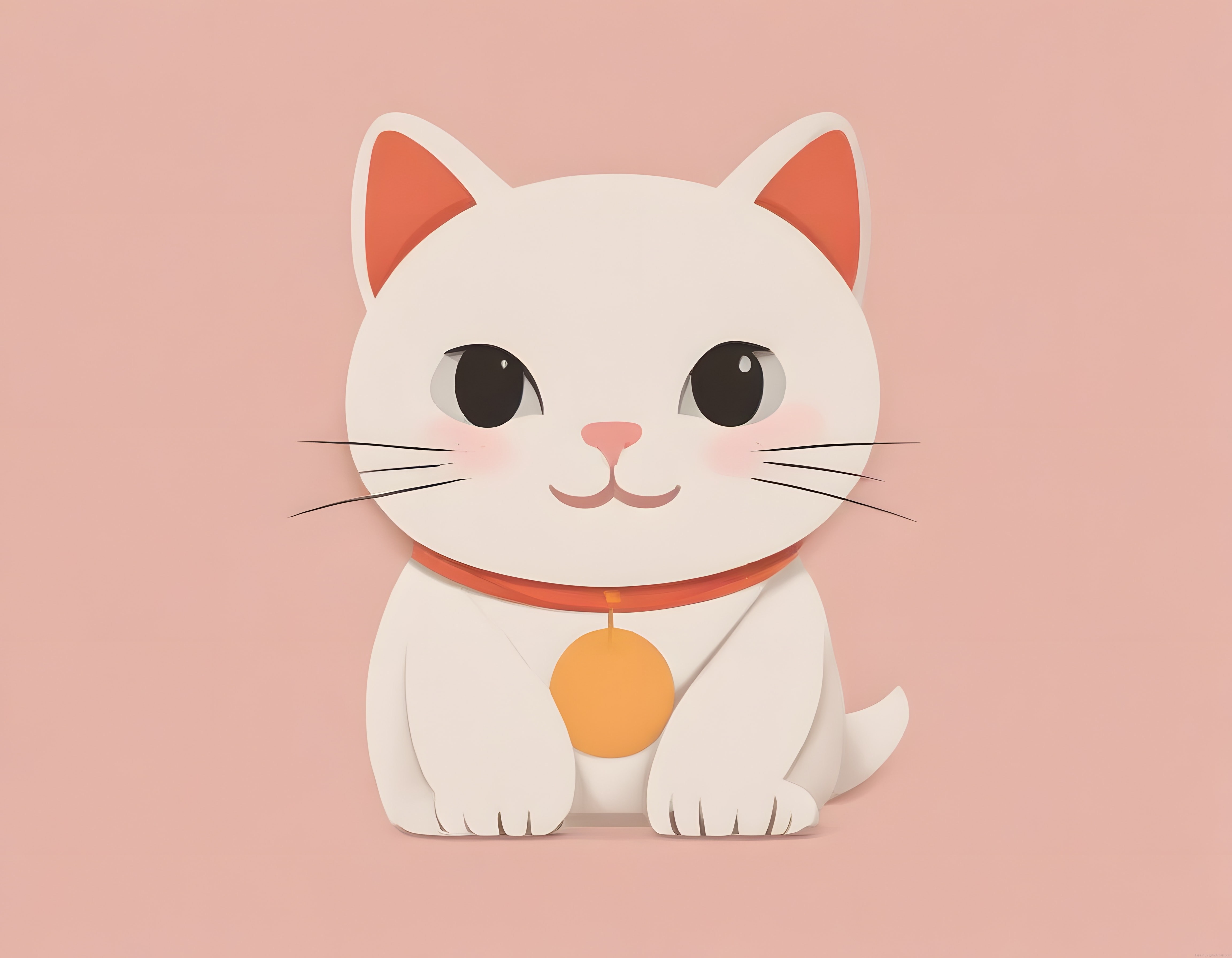 Pudra Rengi Zeminde Turuncu Madalyonlu Minimalist Sevimli Kedi Tasarımı