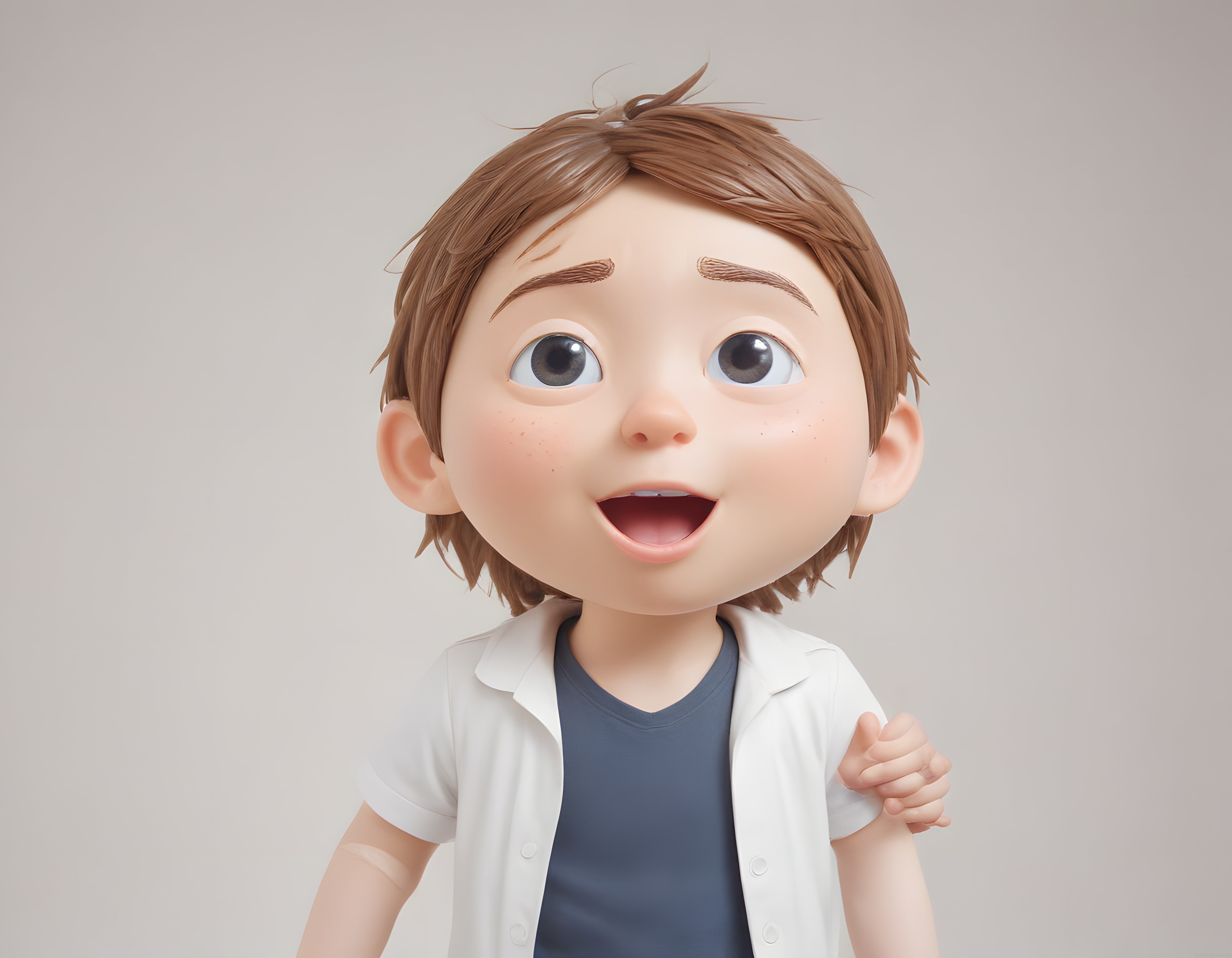 Puf Yanaklı Sevimli 3D Animasyon Çocuk Karakteri Şaşkın Bakışlarla