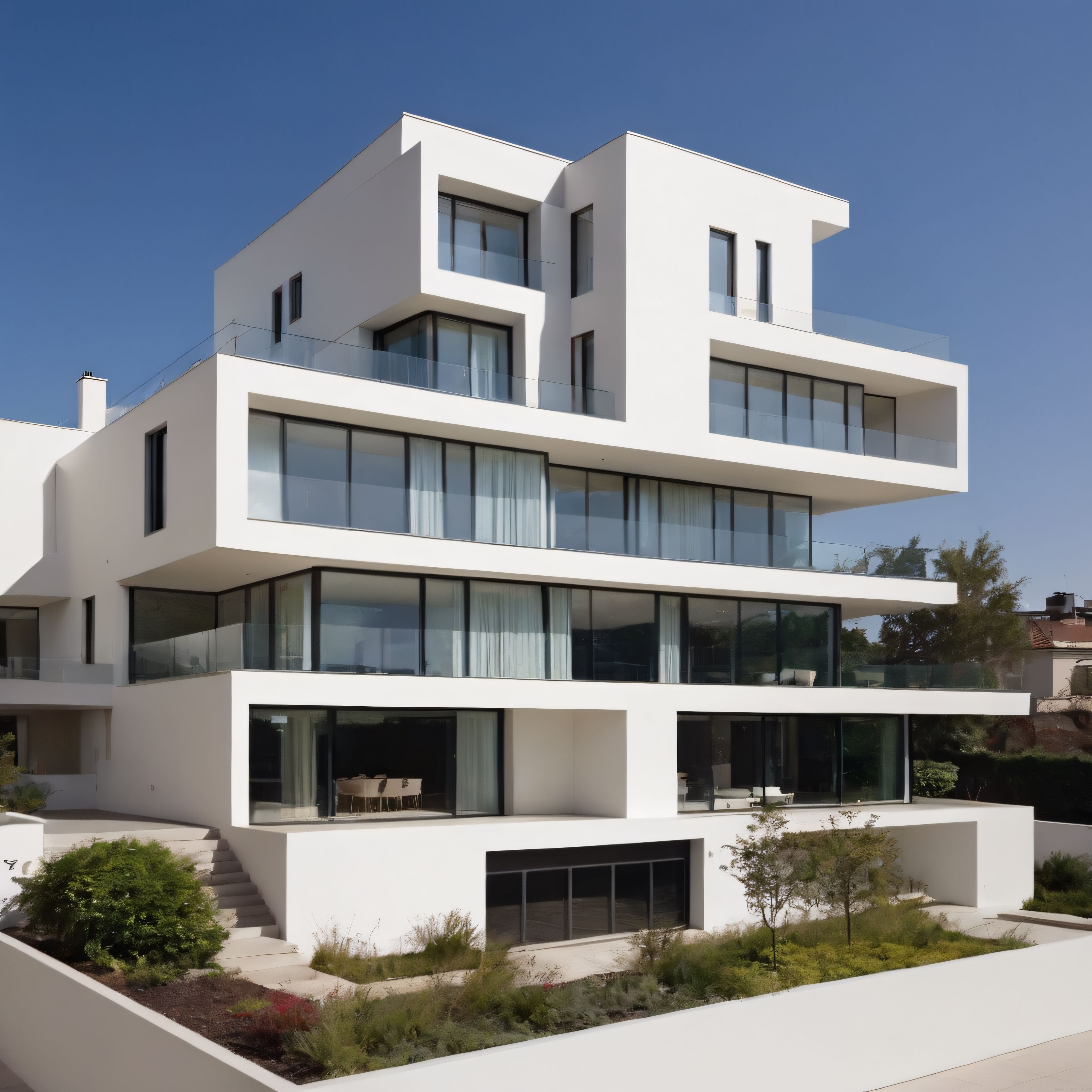 Pürüzsüz Beyaz Cephe ve Cam Detaylarla Öne Çıkan Çağdaş Villa Mimarisi