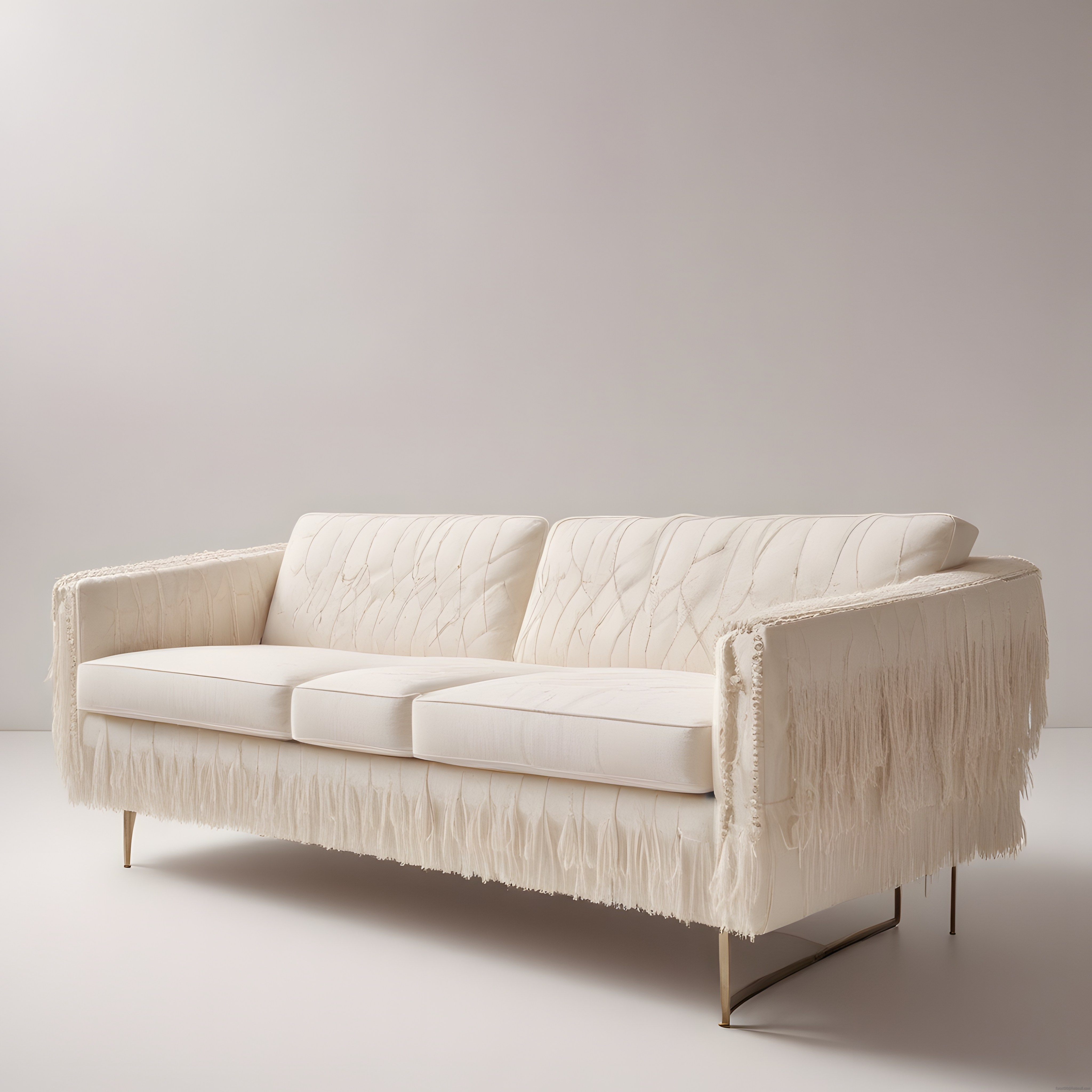 Püsküllü Krem Renkli Modern Kanepe ve Minimalist İç Mekan Dekorasyonu