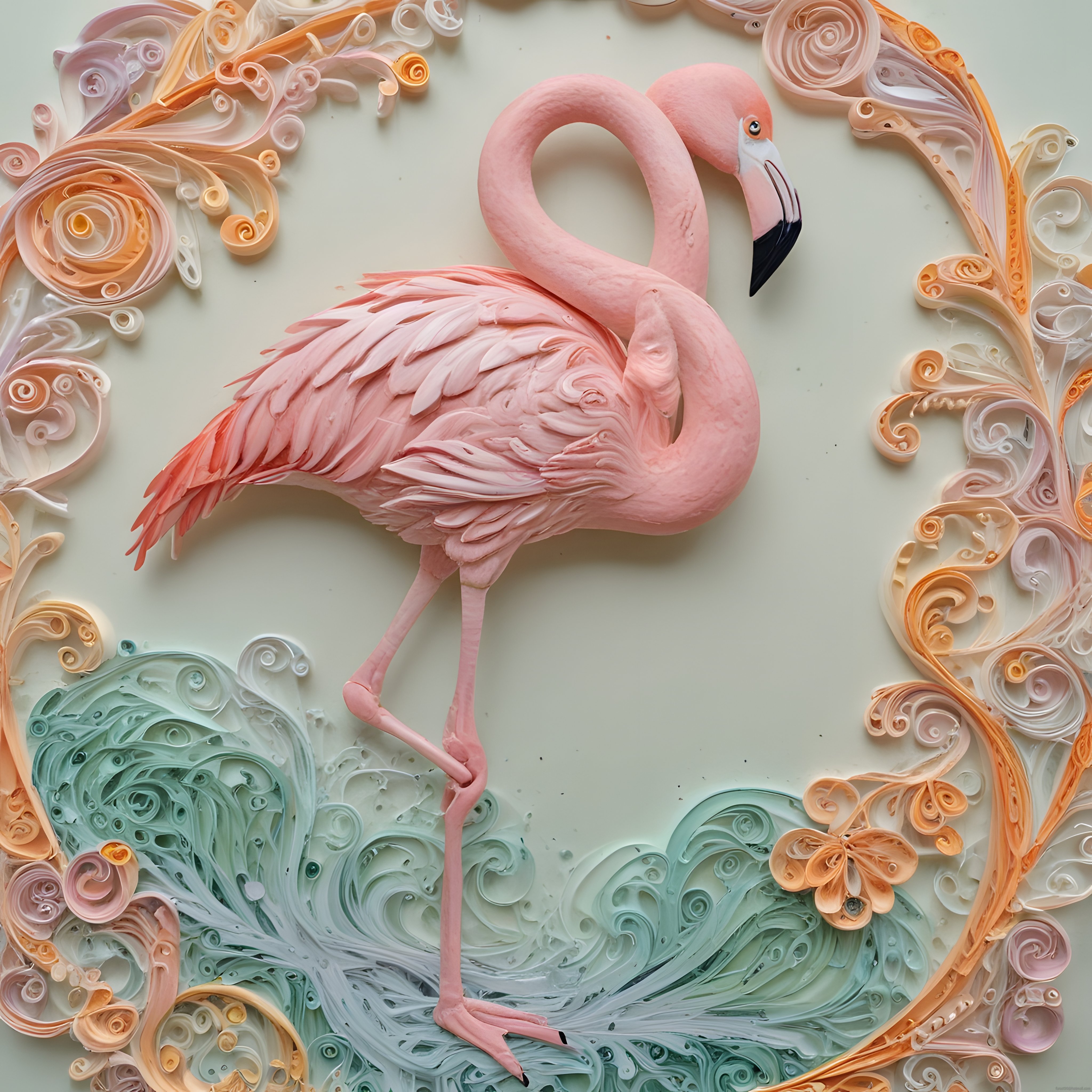 Quilling Kağıt Kıvırma Tekniğiyle Yapılmış Zarif Pembe Flamingo Sanatı