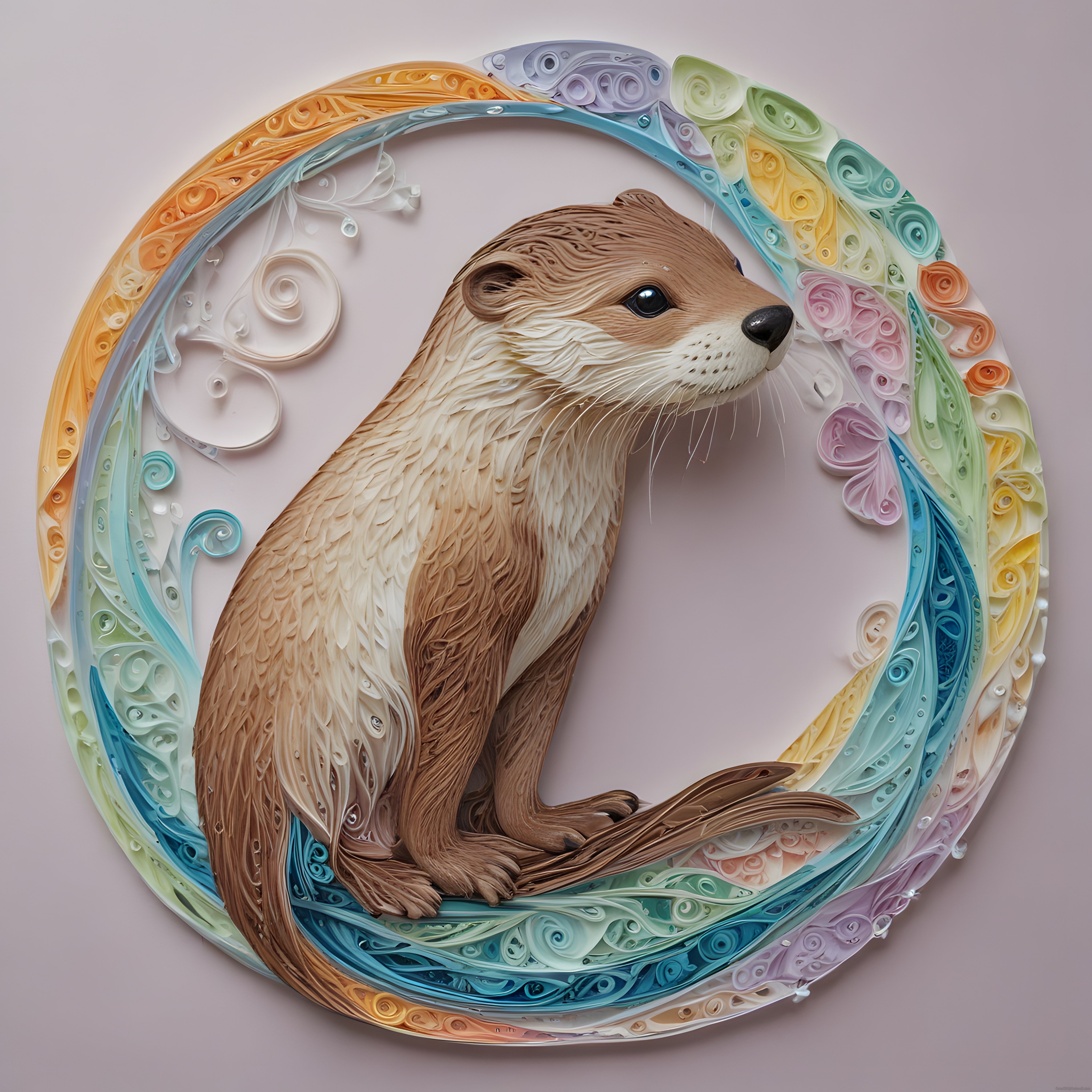 Quilling Tekniğiyle Pastel Renklerde Su Samuru Motifli Kağıt Sanat Eseri