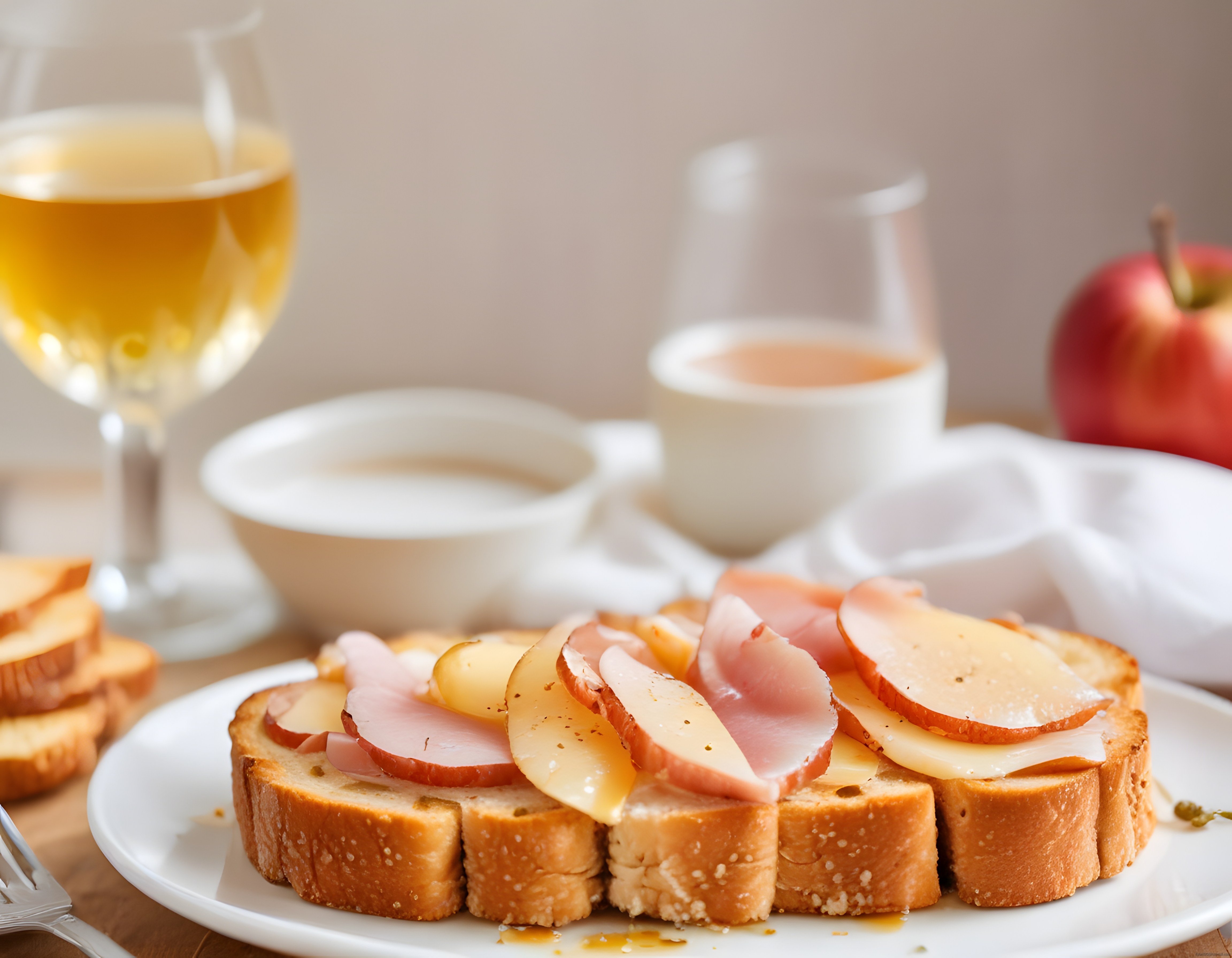 Rahat Bir Kahvaltı Sofrası: Jambonlu Elmalı Tost ve Beyaz Şarap