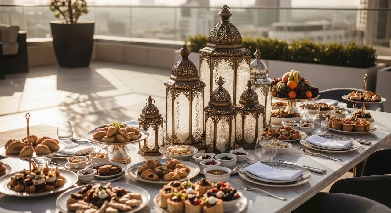 Ramazan iftar sofrası - hurma, kebap ve çorba