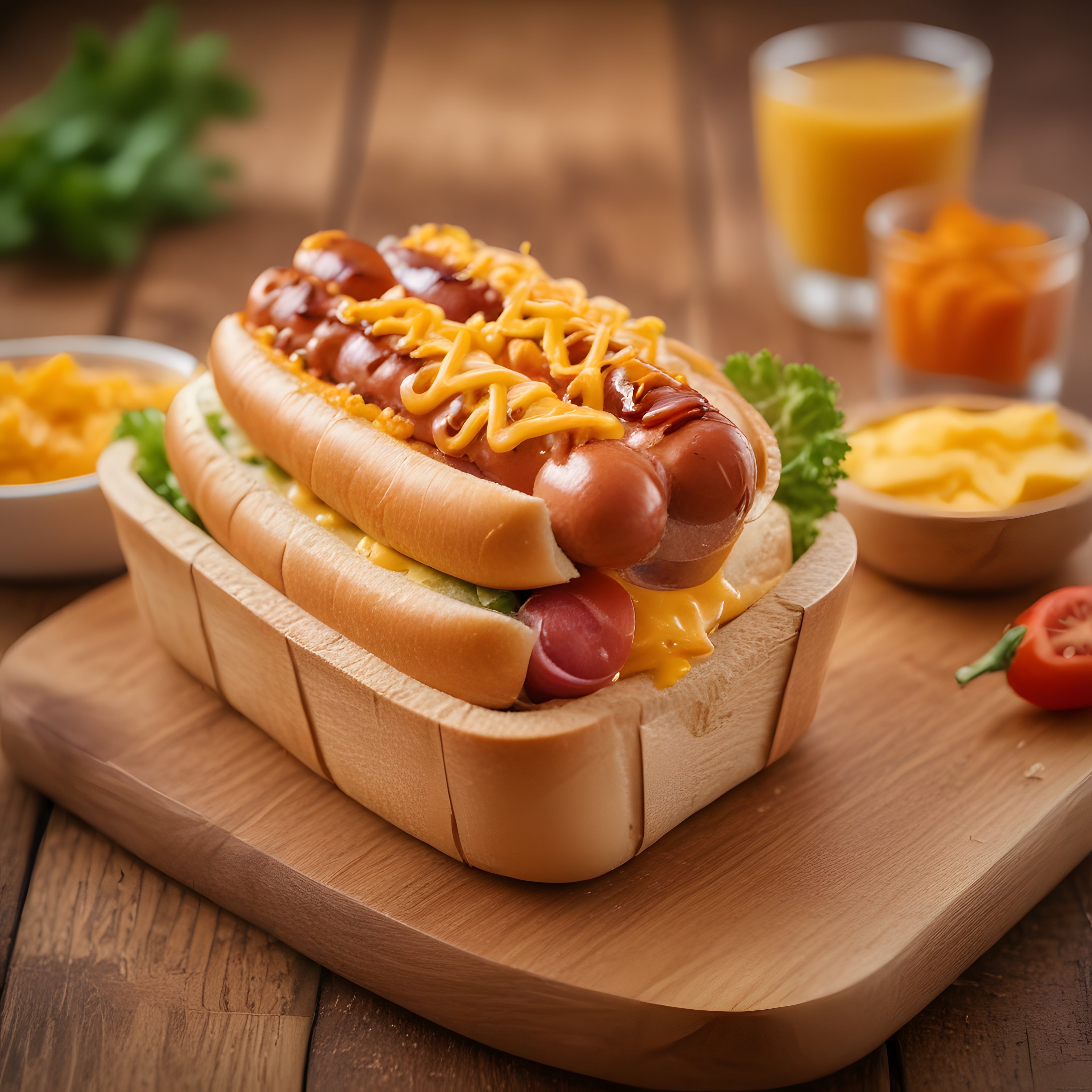 Rendelenmiş Cheddar Peynirli ve Barbekü Soslu Klasik Hot Dog Sunumu