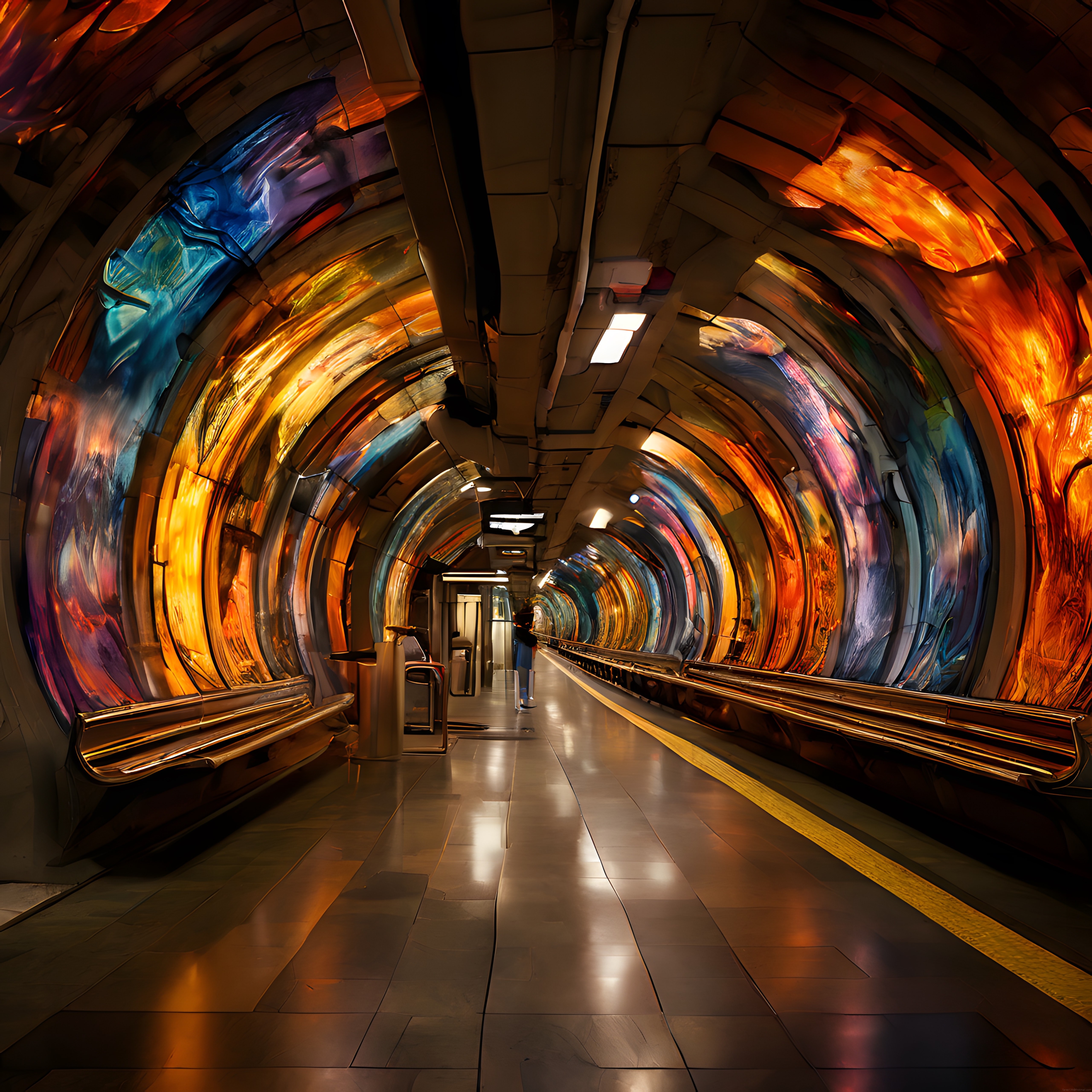 Rengarenk Cam Panellerle Süslenmiş Büyüleyici Bir Metro Geçidi ve Mimari